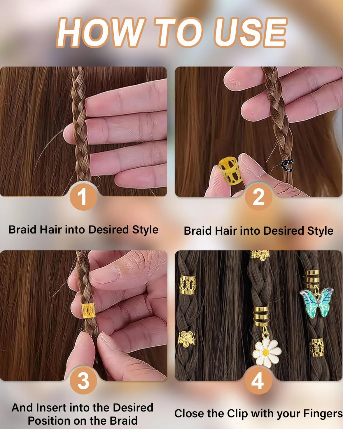 Gioielli Dreadlocks Trecce Clip, Accessori Capelli, Anelli per Capelli, Dreadlock Perline Clip a Spirale, 34PCS