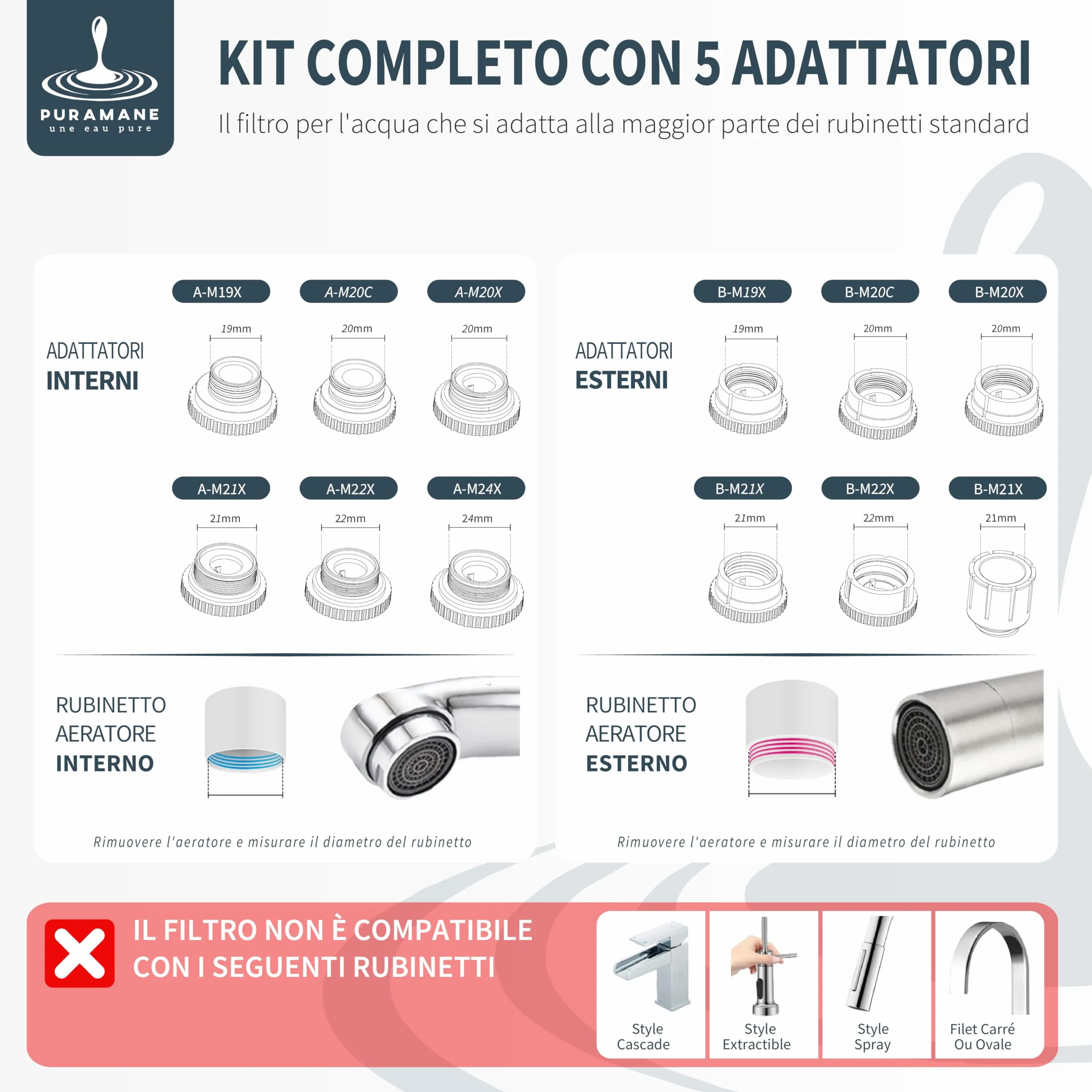 Filtro Acqua Rubinetto Cucina Purificatore Acqua Carbone Attivo UV Multi-Stadio Schermo LED Filtrazione Istantanea Anti Calcare Sistema + 1 Cartuccia