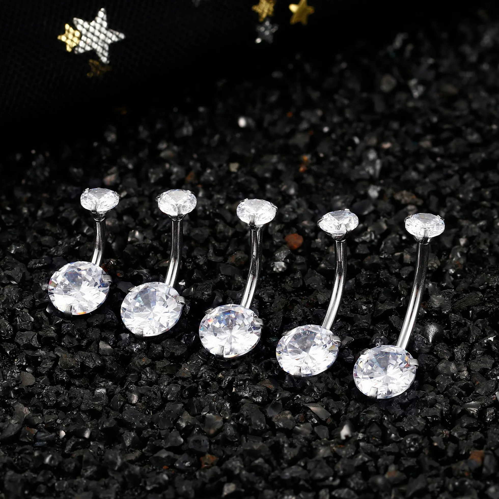 Piercing Ombelico 316L Acciaio Chirurgico Anello 14G CZ Barra Lungo Barbell Ventre 8-16mm Donna Uomo