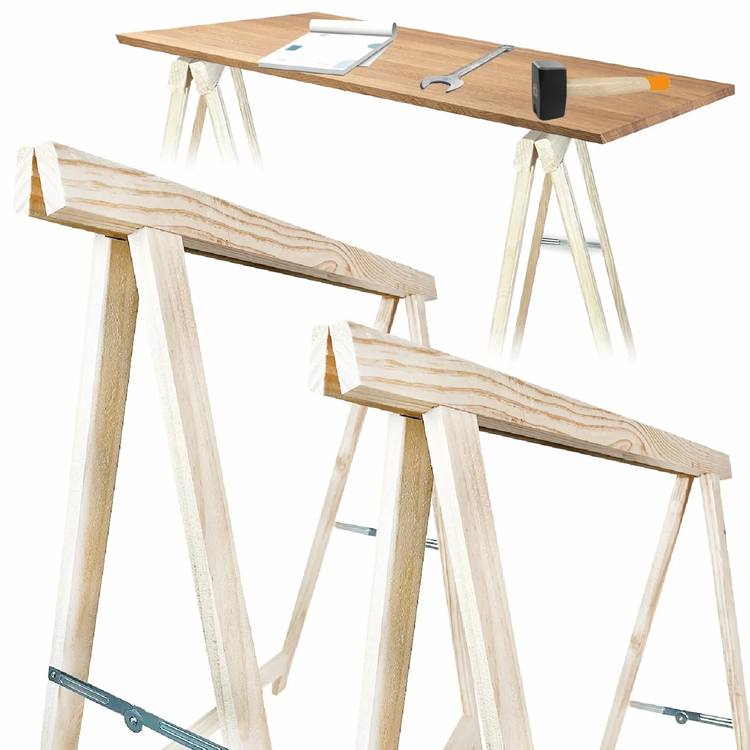 Crisalide® Cavalletti in Legno Massello di Pino – Portata 400 kg – Pieghevoli 73x76 cm – Cavalletti da Lavoro
