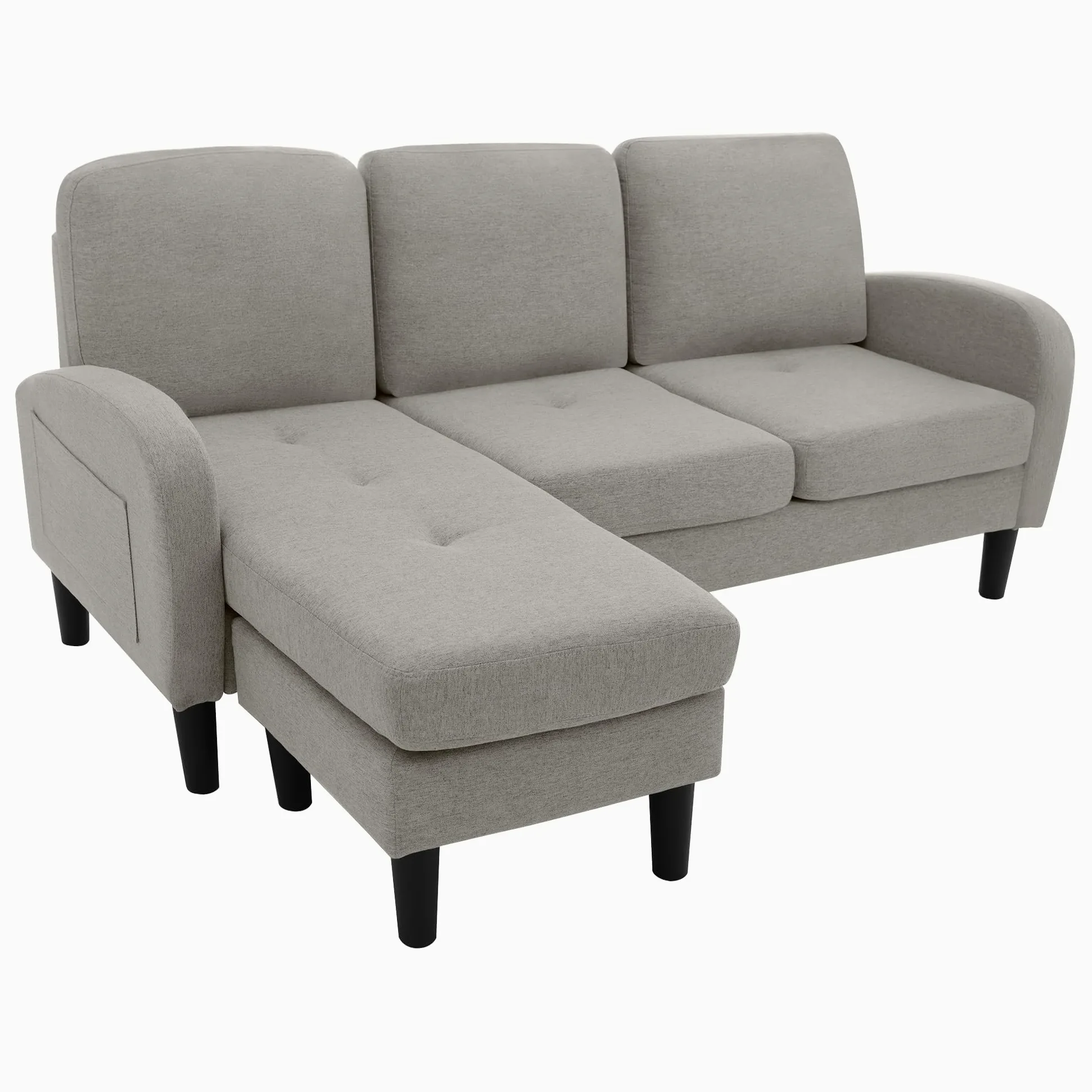 TIZZ Divano angolare a forma di L con chaise longue - Divano a 3 posti, 166 x 118 x 77 cm, tessuto in lino di cotone traspirante, gambe in plastica, design modulare, ideale per soggiorno, appartamenti