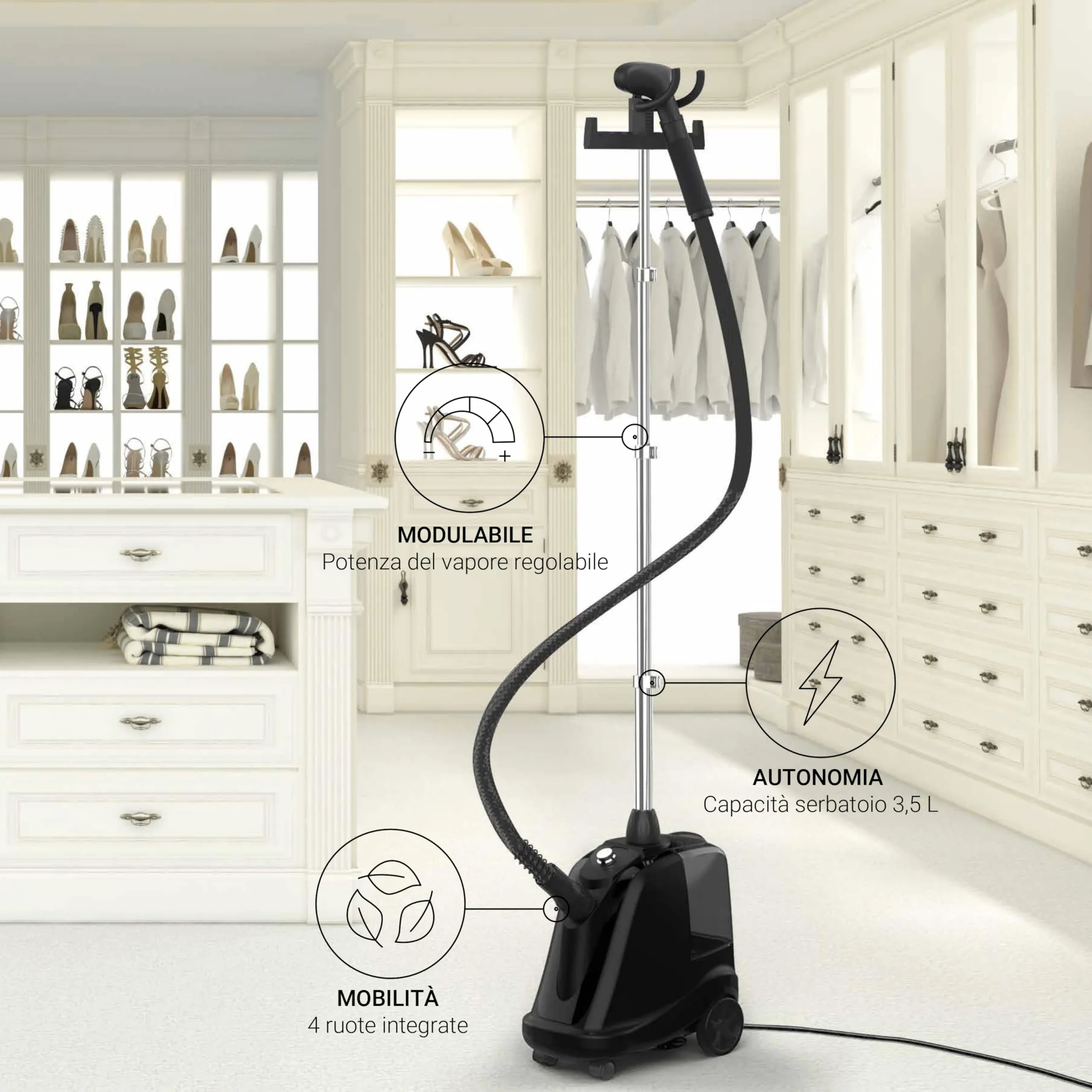 STEAMONE - Ferro da stiro a vapore verticale - Potente vaporiera da 2000 W - Qualità professionale - Ferro da stiro - Ampio serbatoio da 3,5 l - Cavo da 2,5 m - T2000B