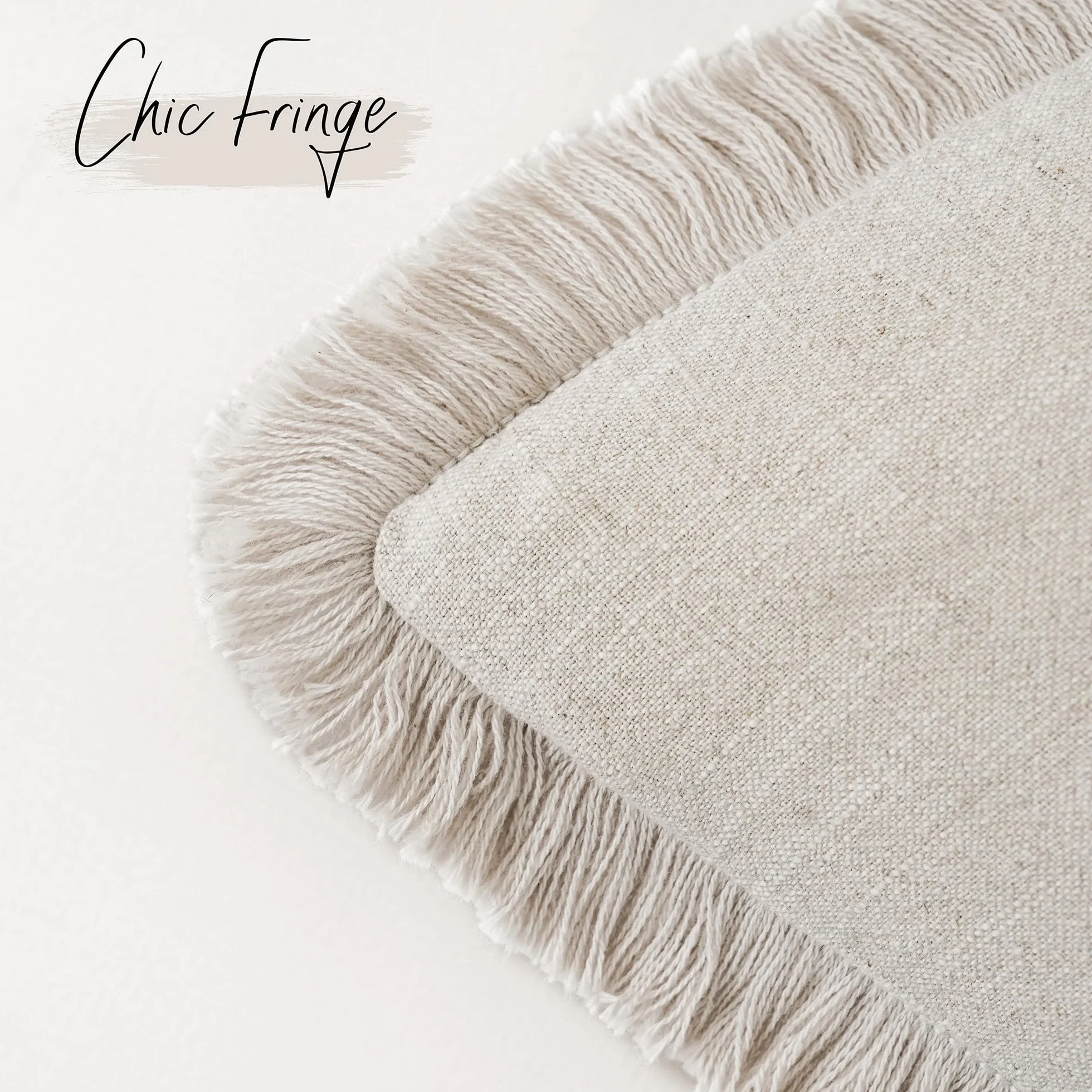 Foindtower Set di 2 federe decorative in lino con frange, accoglienti e bohémien, con nappe, morbide, per divano, letto, soggiorno, decorazione per la casa, 50 x 50 cm, beige