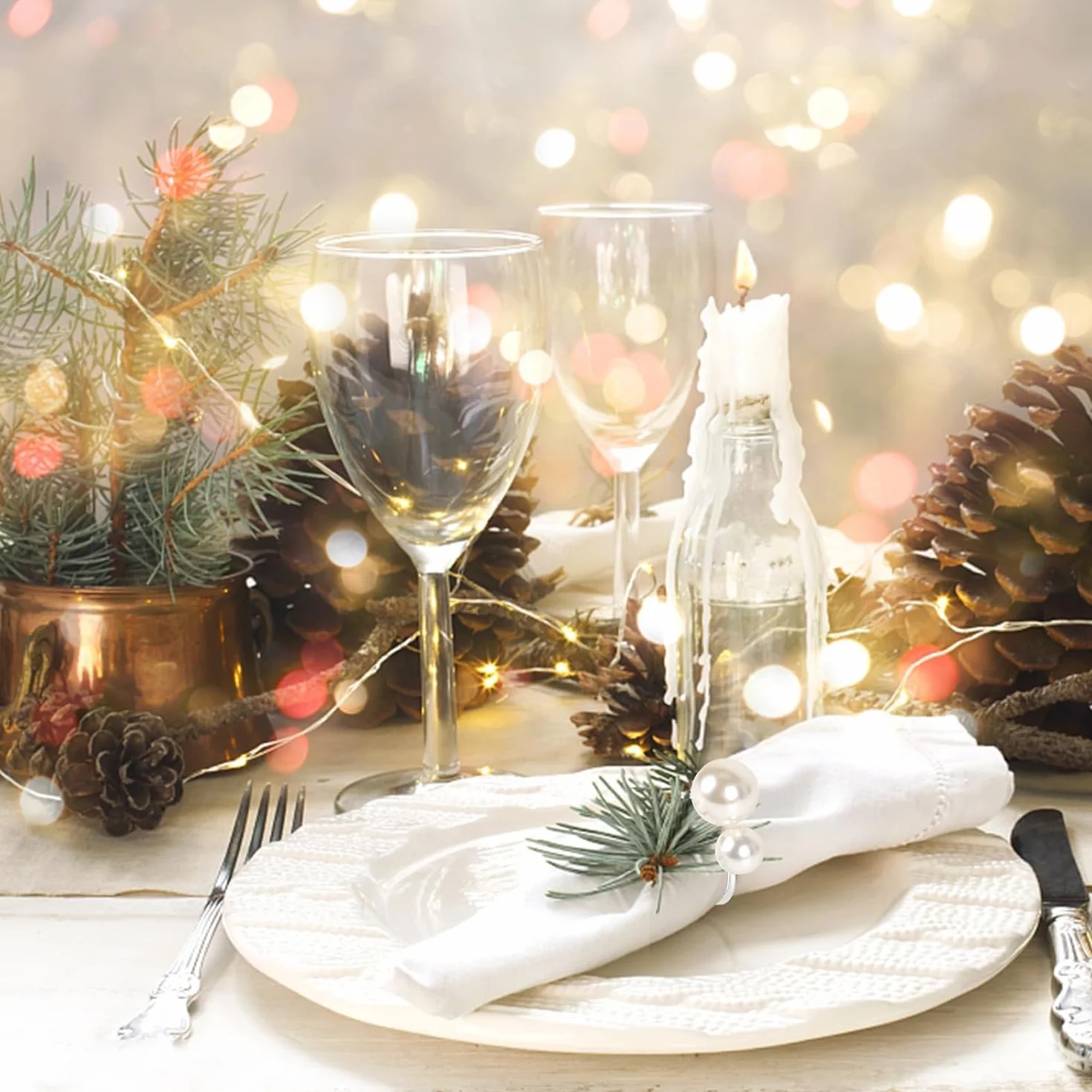 12PCS Anelli per Tovaglioli di Perle Portatovaglioli con Perline Fibbia Tovagliolo Argento per Decorazione da Tavolo Feste Natale San Valentino Matrimonio Compleanno