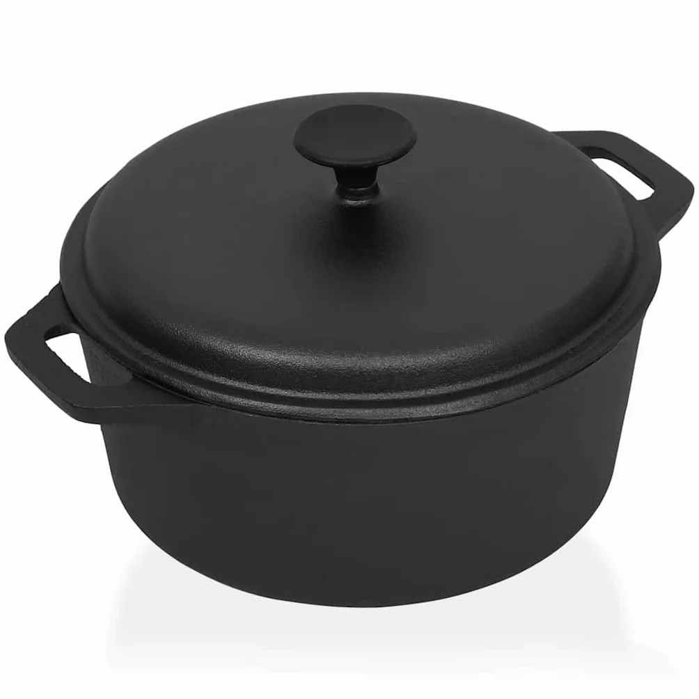 Pentola in ghisa con diametro di 26,5 cm, con manico e coperchio, capacità di 5 l, adatta per fornelli a induzione, a gas, elettrici, in ceramica, ideale per cucinare in forno e sulla griglia