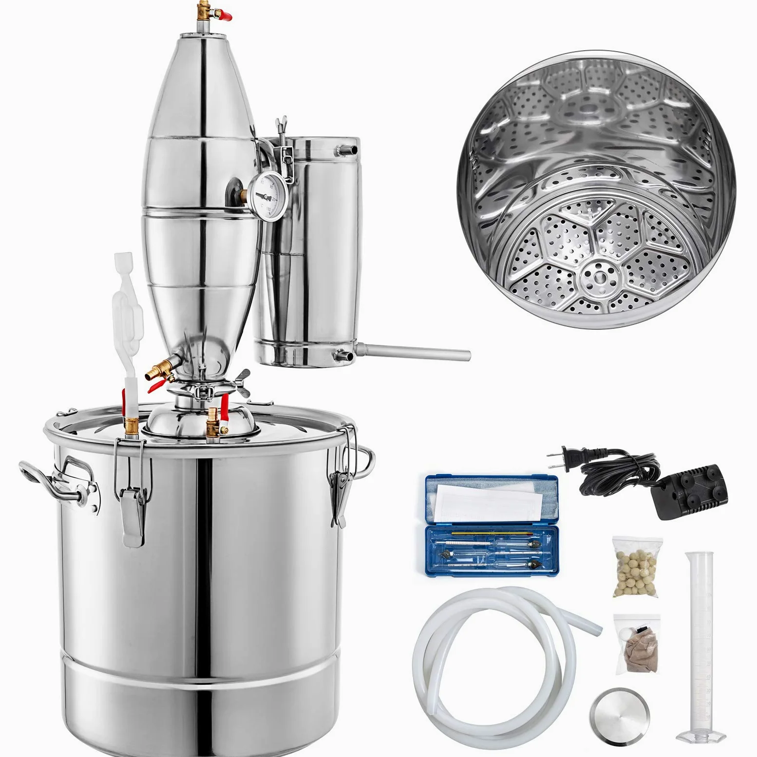 VEVOR Caldaia per Acqua Distillata 70L di Acqua Calda per Acqua Distillata Utilizzata Come Serbatoio di Fermentazione per Fermentare Bevande o Condimenti 40 x 40 cm in Acciaio Inox