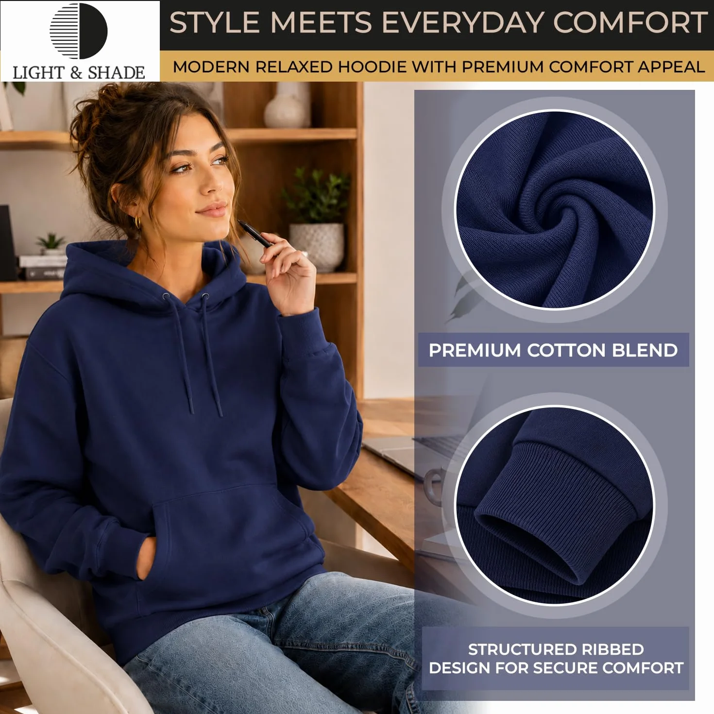 Light & Shade Felpa Donna con Cappuccio Fleece – Hoodie Pullover con Tasca e Coulisse, Sweatshirt Morbida per Palestra Fitness Loungewear e Uso Quotidiano