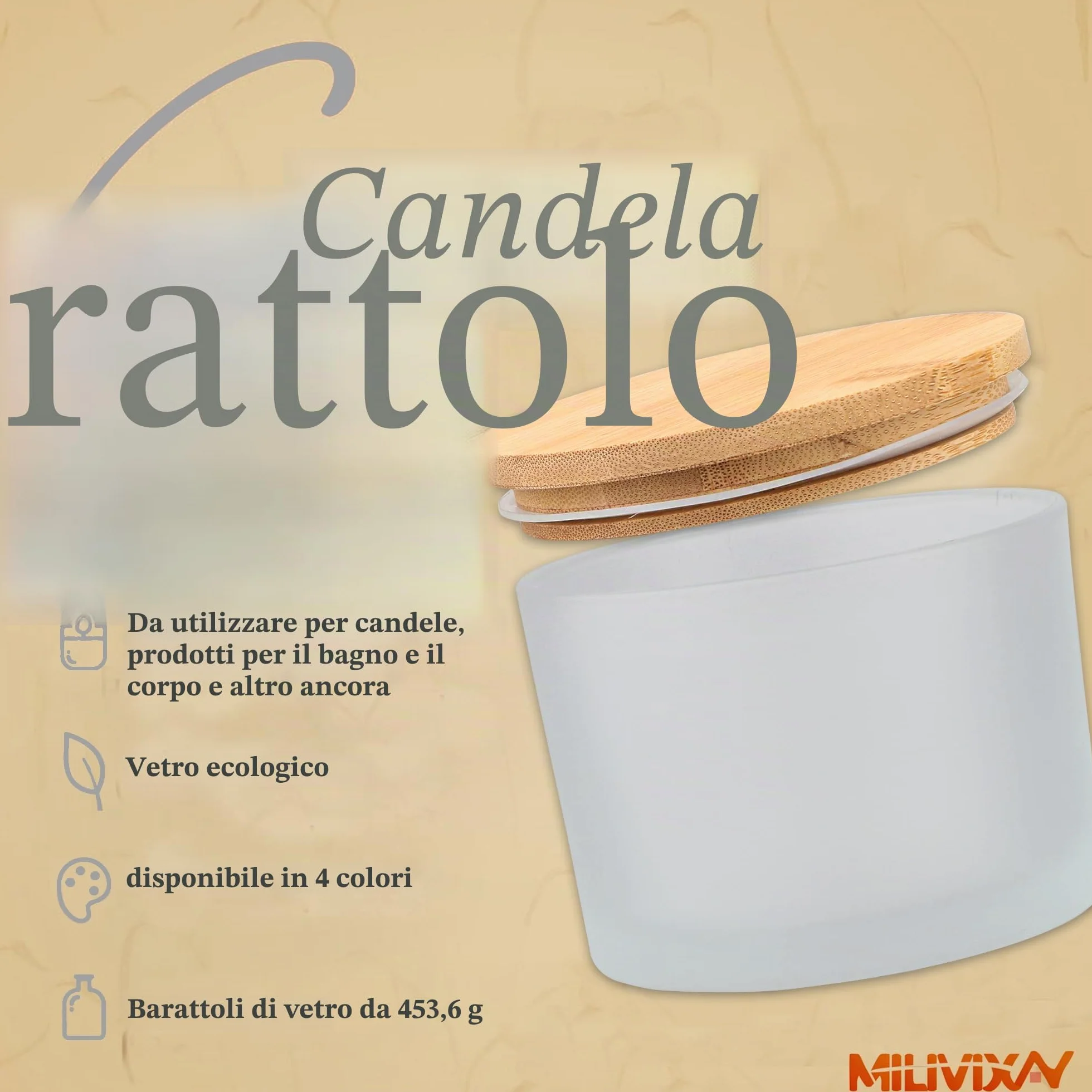 Confezione da 6 barattoli per candele da 16 once con coperchi in bambù e kit per la produzione