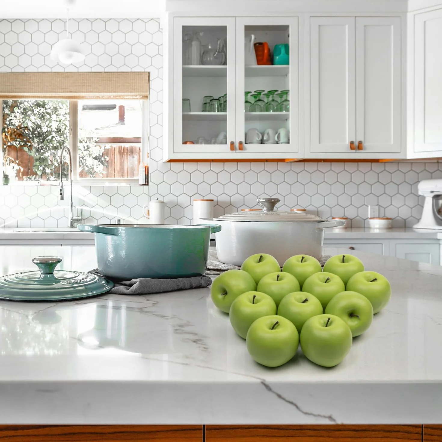 Frutta finta 12 mele artificiali per decorazioni casa cucina ciotola fotografia (verde)