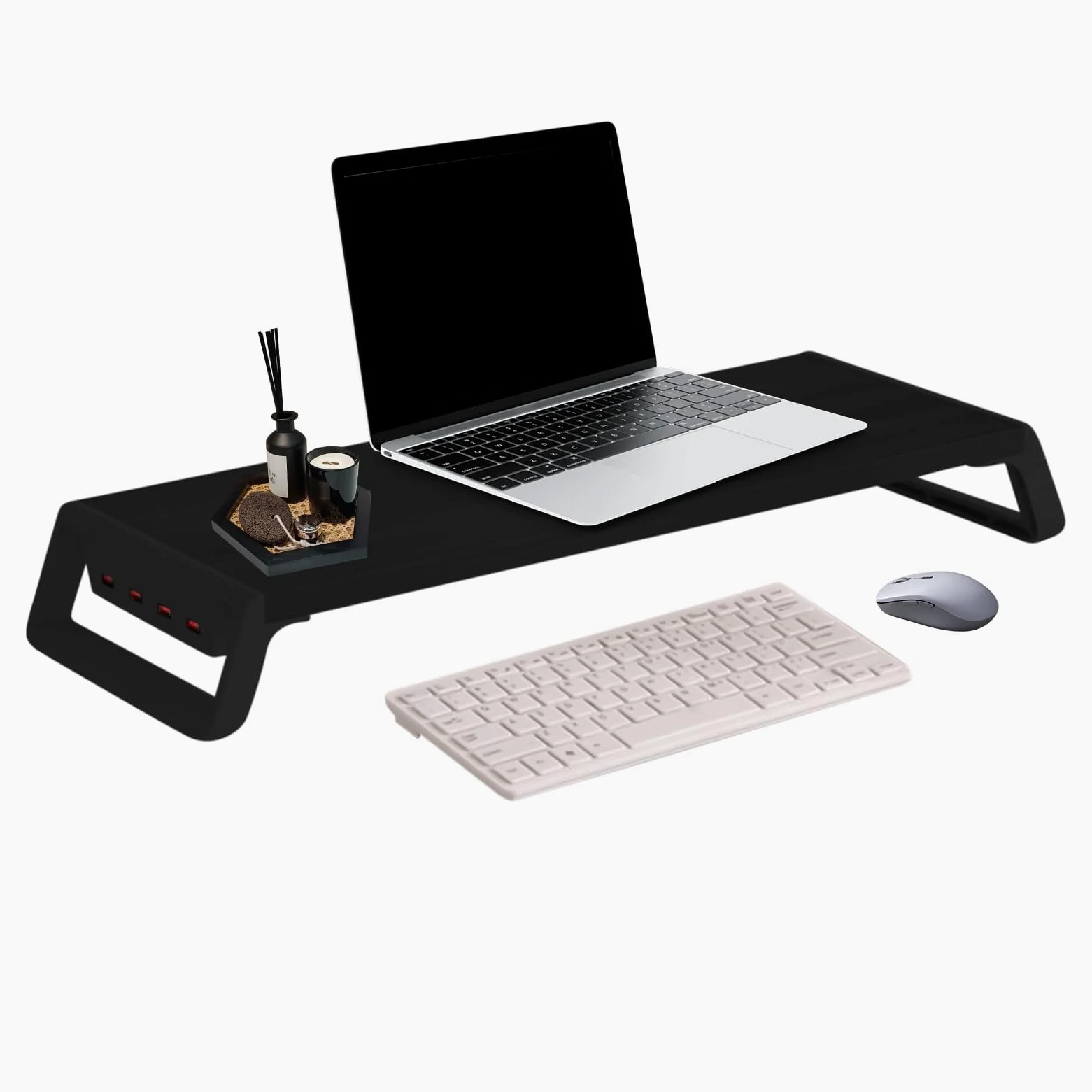 Supporto per monitor in legno con hub USB, scrivania da ufficio con 4 porte USB, perfetto per casa, scuola, appartamento e dormitorio, supporto ergonomico per monitor PC