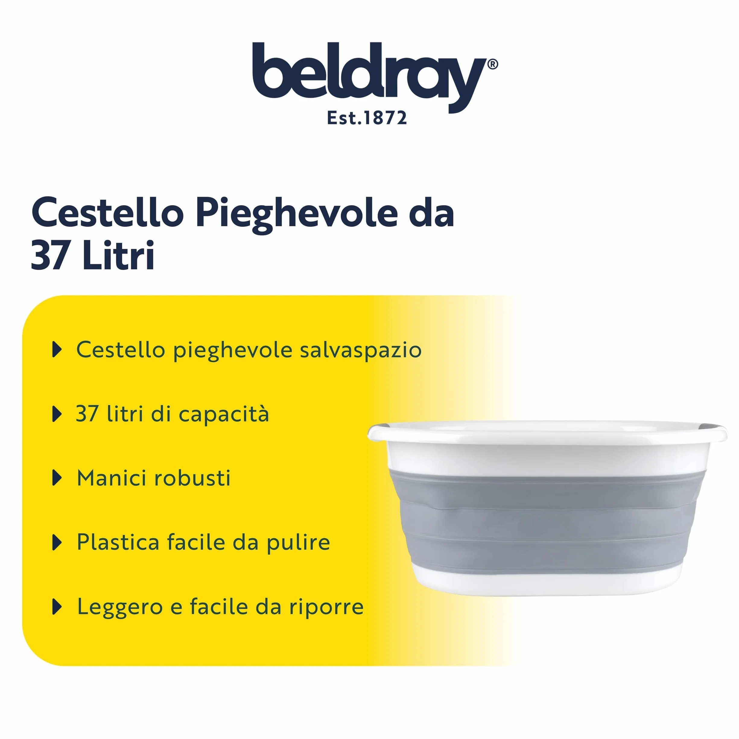 Beldray® LA034816 Oval Collapsible Laundry Basket, Grey