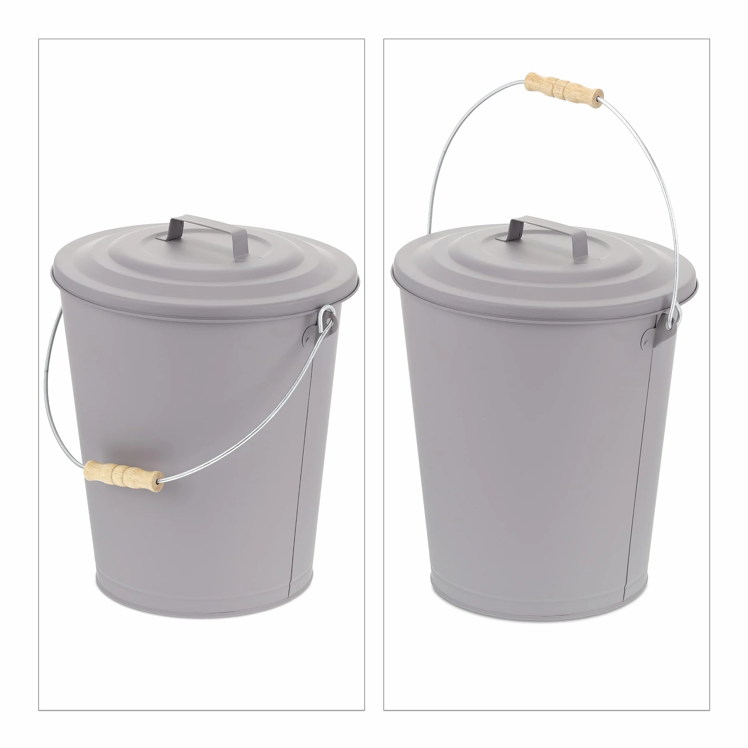 Relaxdays Secchio Portacenere Acciaio Legno Grigio HD42x35,5cm