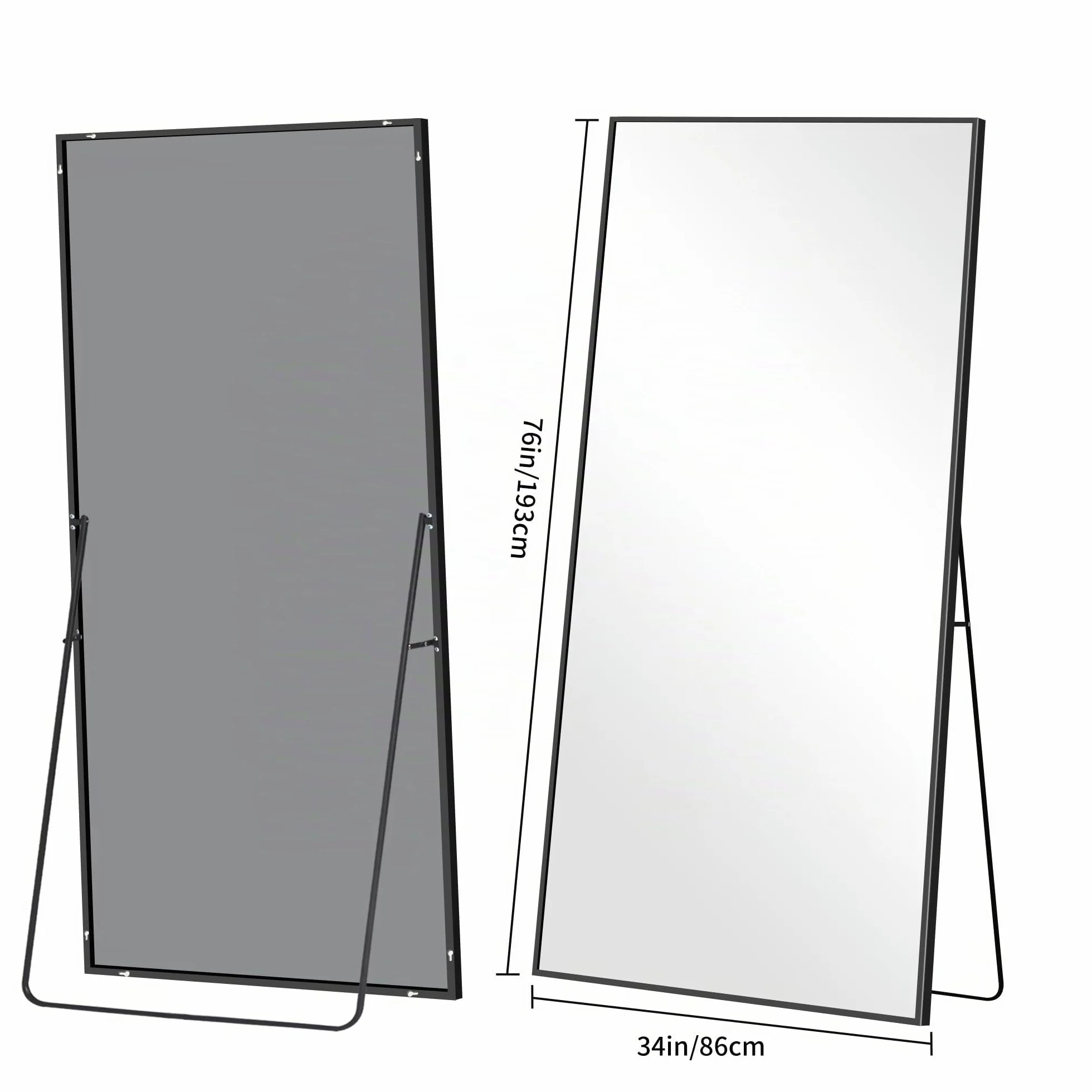 WOLIBEER Specchio a Figura Intera 192 x 85 cm, Grande Specchio da Terra Rettangolare in Alluminio Nero per Camera da Letto Cameretta Soggiorno Spogliatoio