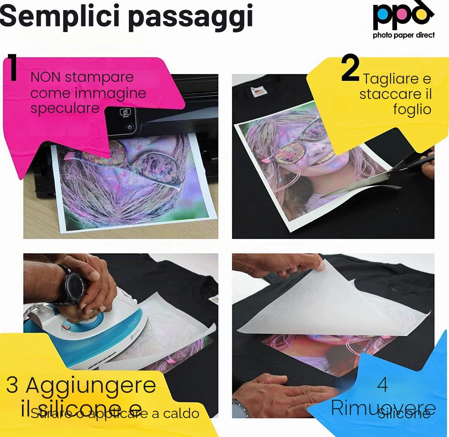 PPD A4 5 Fogli Di Carta Trasferibile Termoadesiva Professionale Inkjet - Tessuti Scuri - PPD-4-5