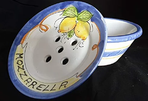 Generico Ciotola Porta Mozzarella in Ceramica di Vietri Dipinta a Mano Decoro Limoni, Diametro 20 cm, Altezza 11 cm, Made in Italy