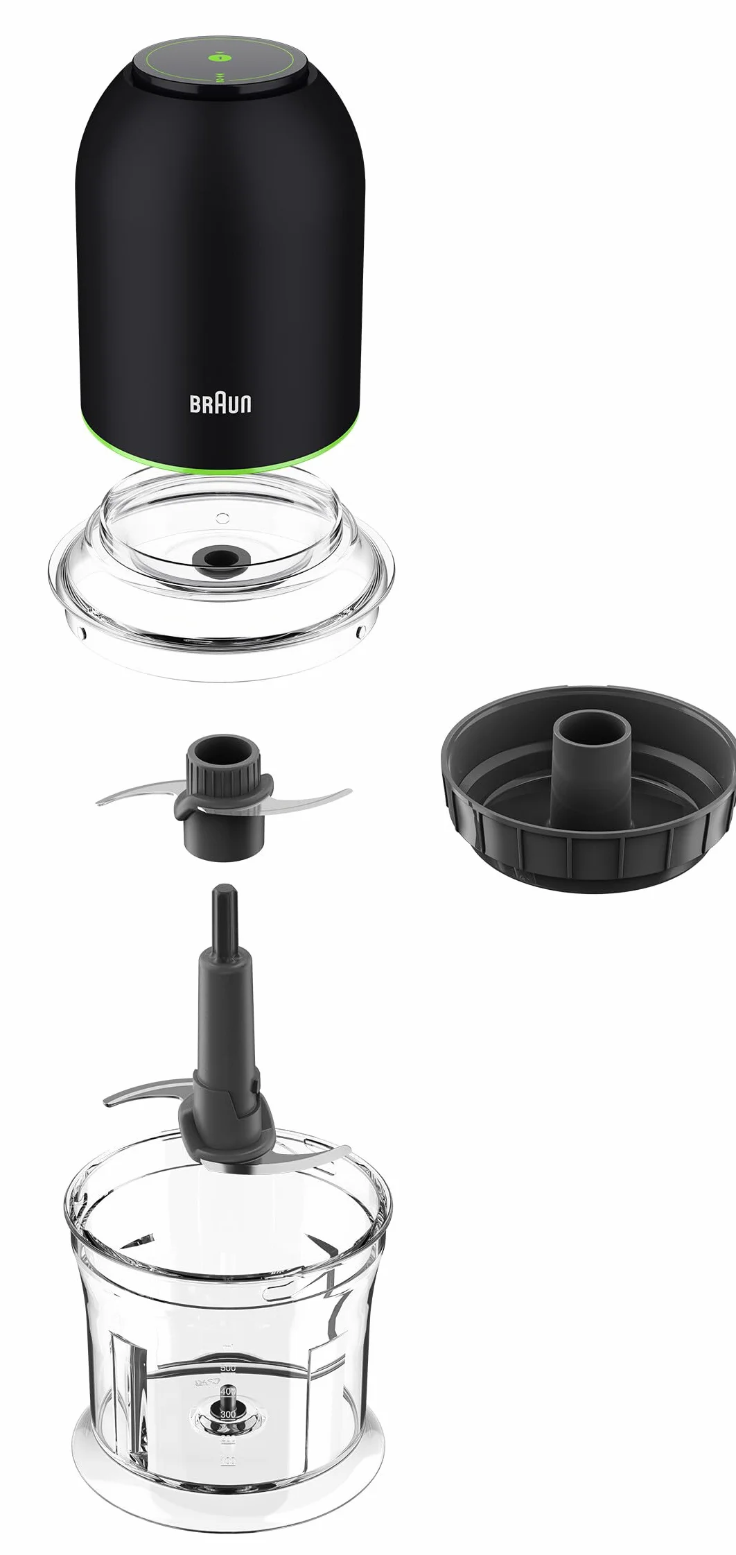 Braun MultiPractic 3 CH3011BK, Tritatutto a Quattro Lame in Acciaio Inox, Due Velocità, Funzione One Push, Tritaghiaccio, Capacità 500ml, Lavabile in Lavastoviglie, 500W, Nero