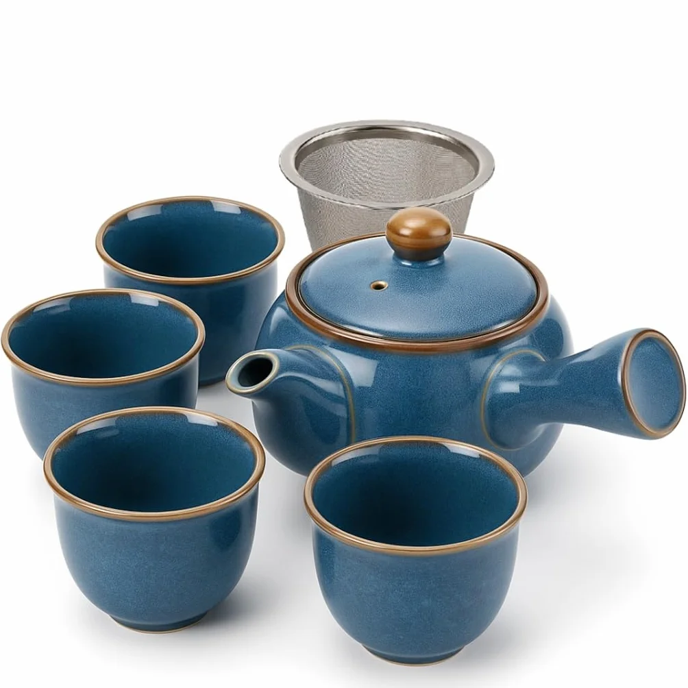 Set da tè giapponese Kyusu Goodwei 320 ml con colino in acciaio inox e 4 tazze 110 ml autentico regalo