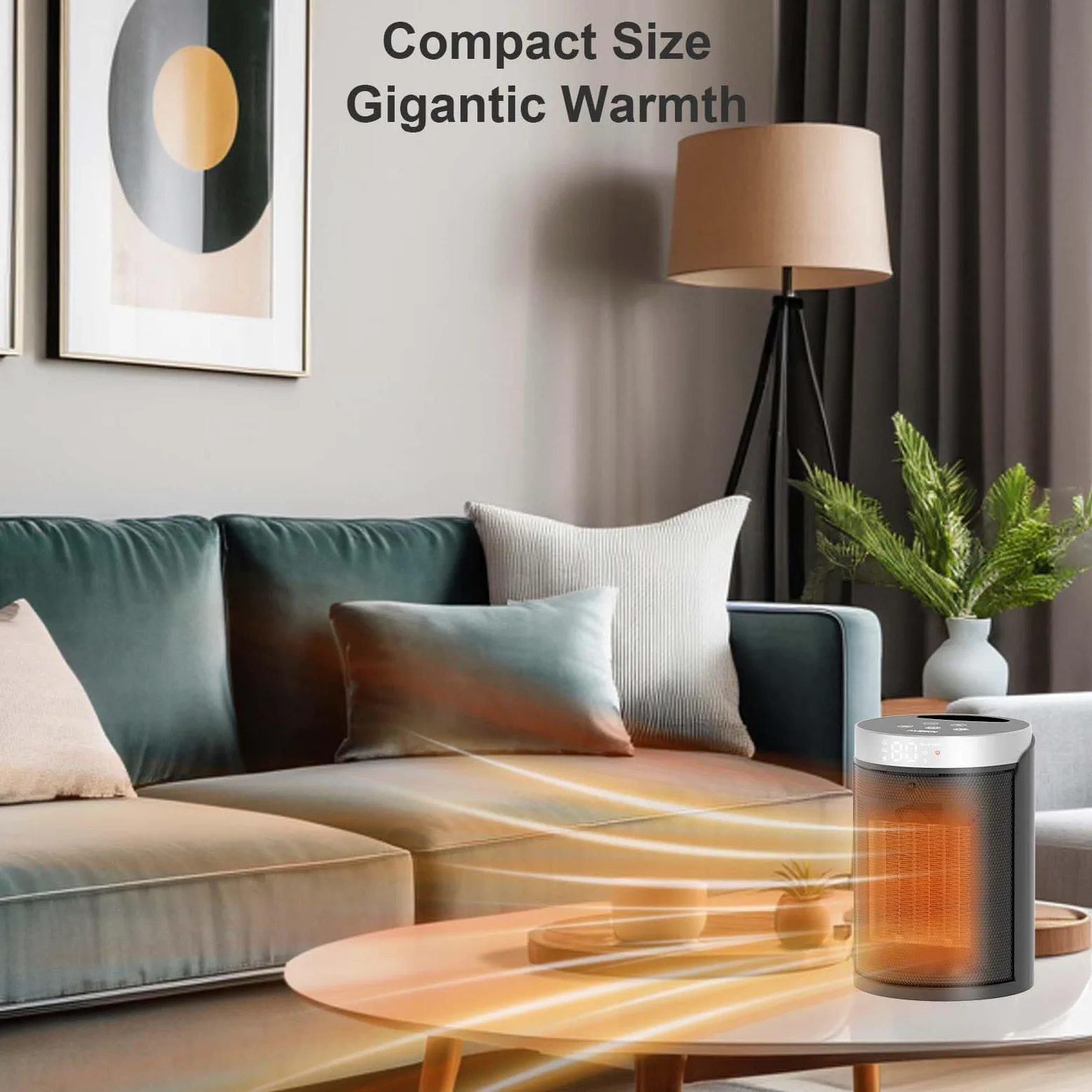 Riscaldatore di spazio in ceramica, riscaldatore portatile con visualizzazione digitale, telecomando, timer 12 ore e protezione da surriscaldamento, adatto per ufficio, camera da letto e uso