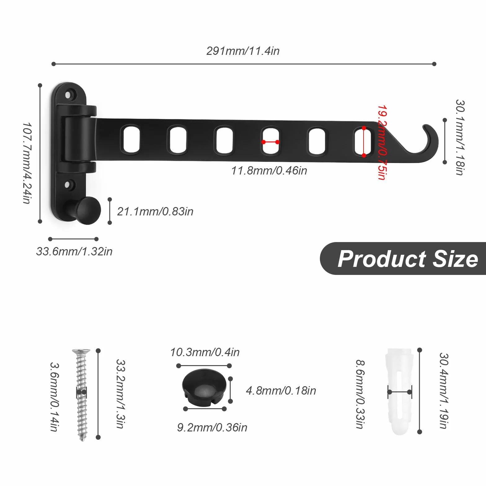Appendiabiti a Parete Pieghevole 6 Fori 180° Nero Moderno