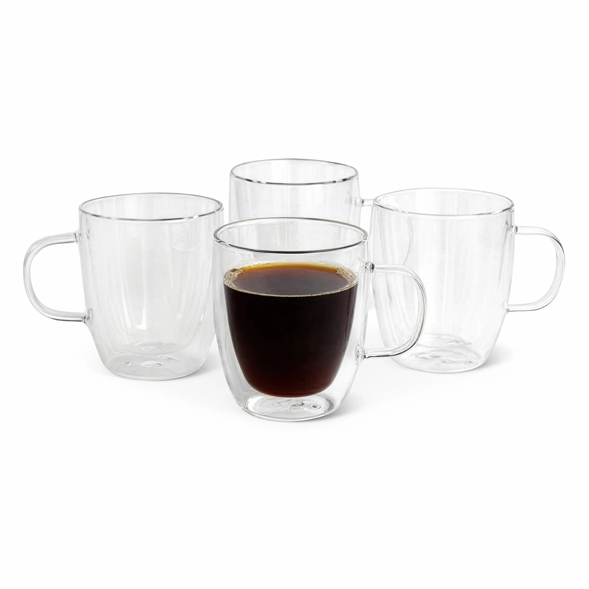 Amazon Basics Tazze Mug da Caffè in Vetro a Doppia Parete, Set di 4 Pezzi, 382ml