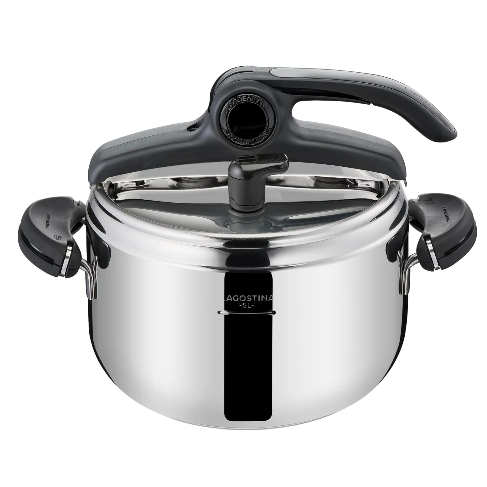 Lagostina Mia Pentola a Pressione 5 L in Acciaio Inox 18/10 Ø 22 cm, Pentola Induzione e Gas, Coperchio con Apertura Facilitata, Fondo a tre Strati, Lavabile in Lavastoviglie