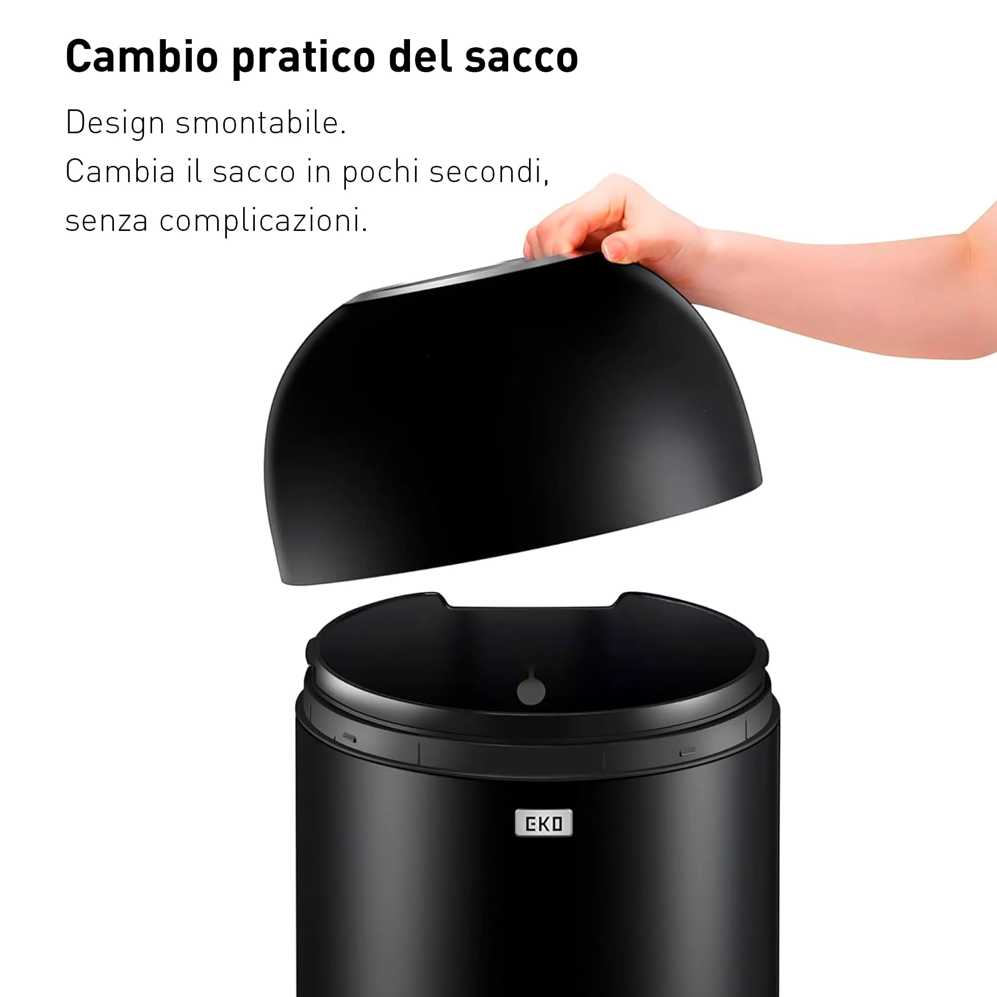 EKO Pattumiera 30L Eternal Nero Opaco Acciaio Inossidabile Uso Commerciale, per Interni ed Esterni, Pattumiera in Metallo Extra Large per Casa Ufficio Secchio Interno in Metallo.