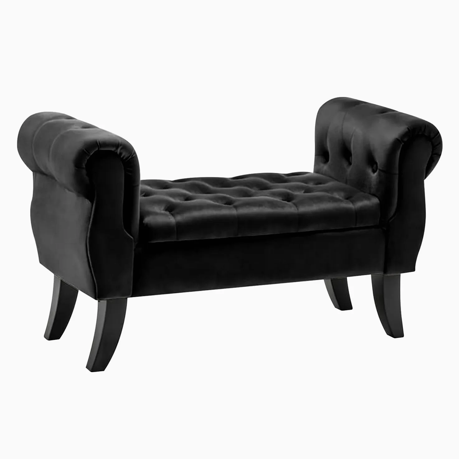 IlGruppone Divanetto in Velluto Panca Contenitore Pouf PortaOggetti Panca Sgabello A Pie di Letto Cassapanca Ingresso Legno Massello Panchina - Nero
