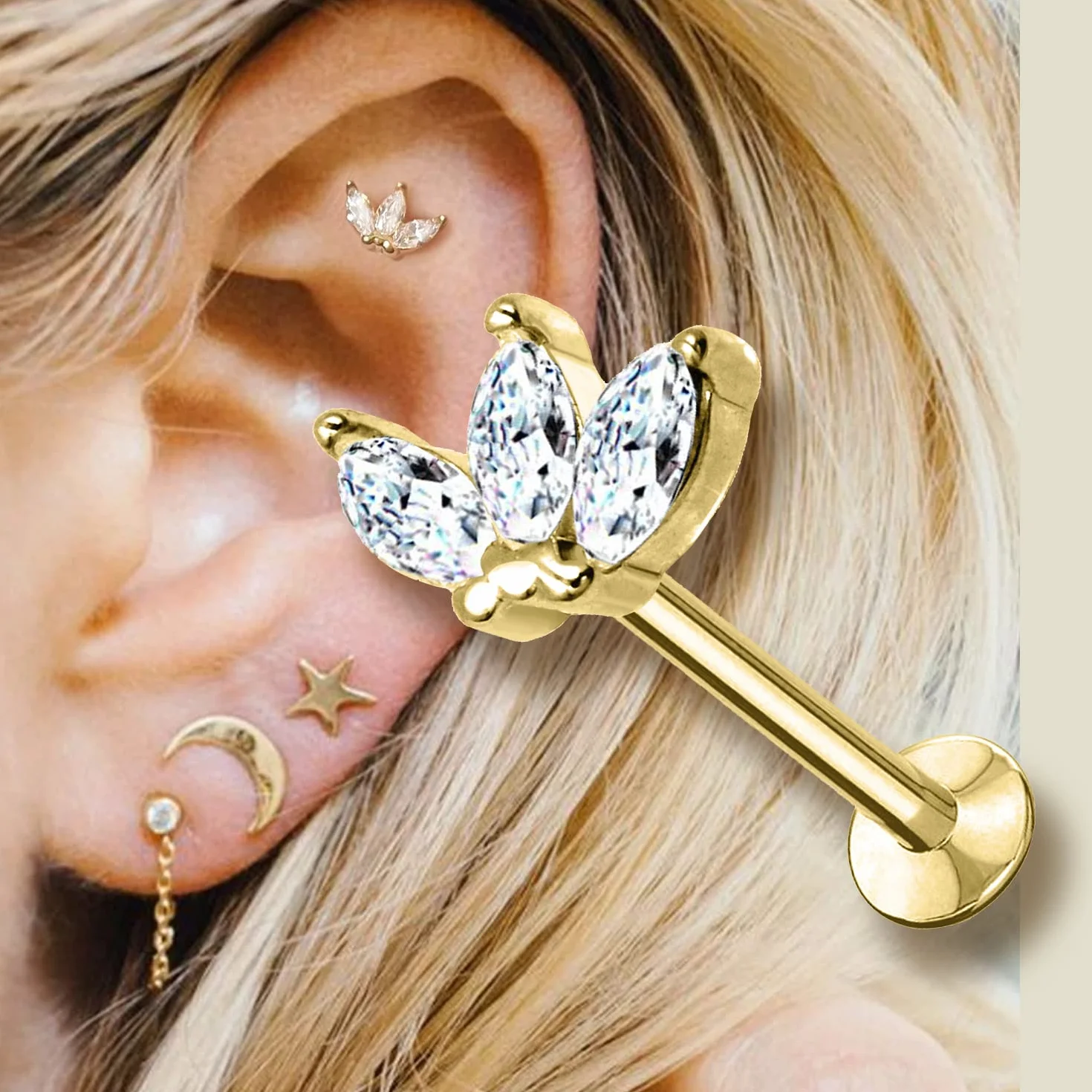AWAKEN Piercing Labret Acciaio Chirurgico Filettato Internamente Orecchini Borchie Cartilagine Helix Tragus Conch Medusa Daith