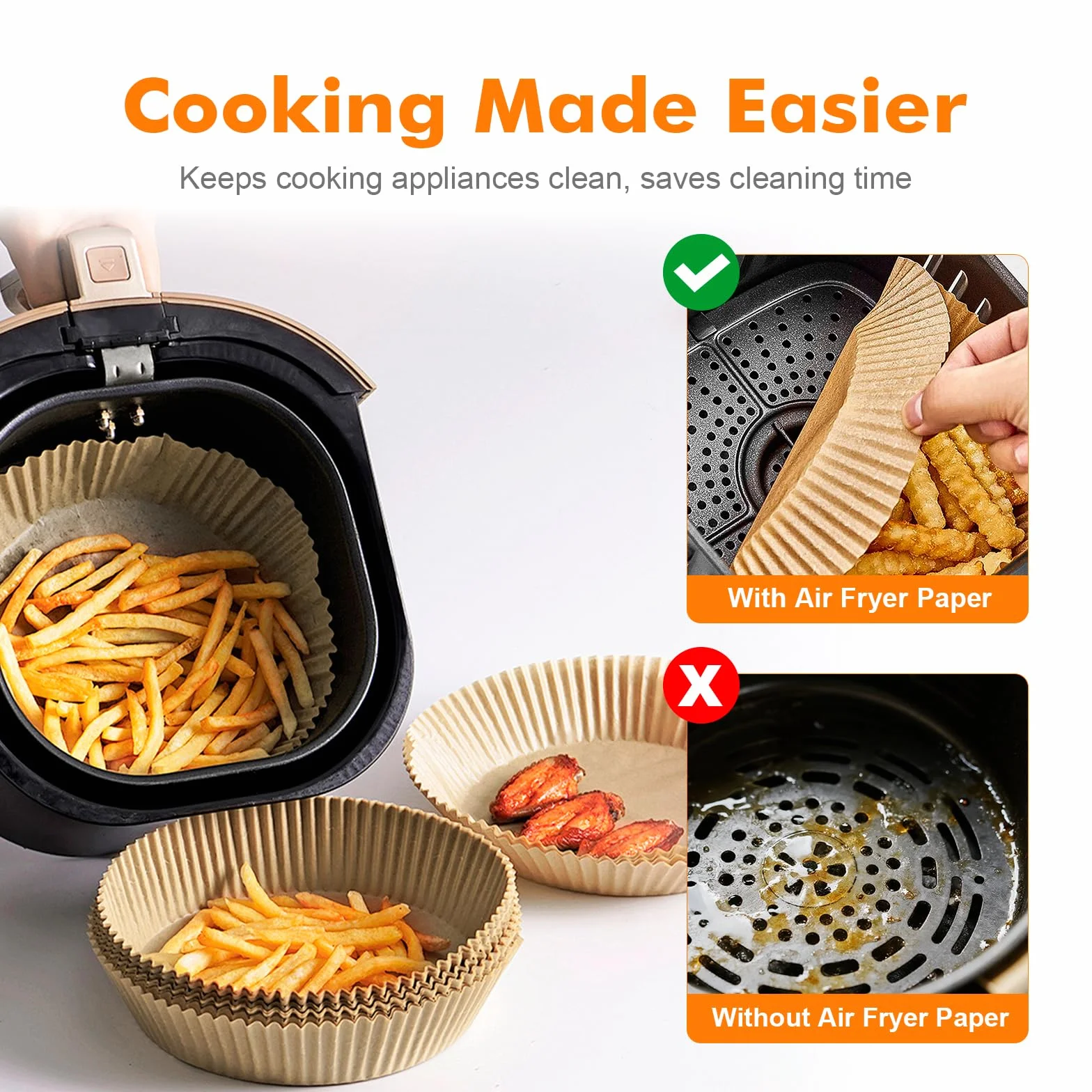 GRIFEMA Carta Forno per Friggitrice ad Aria Calda, Rotonda 100PCS, 16-20 cm, 2.2-4.5L, BPA Free