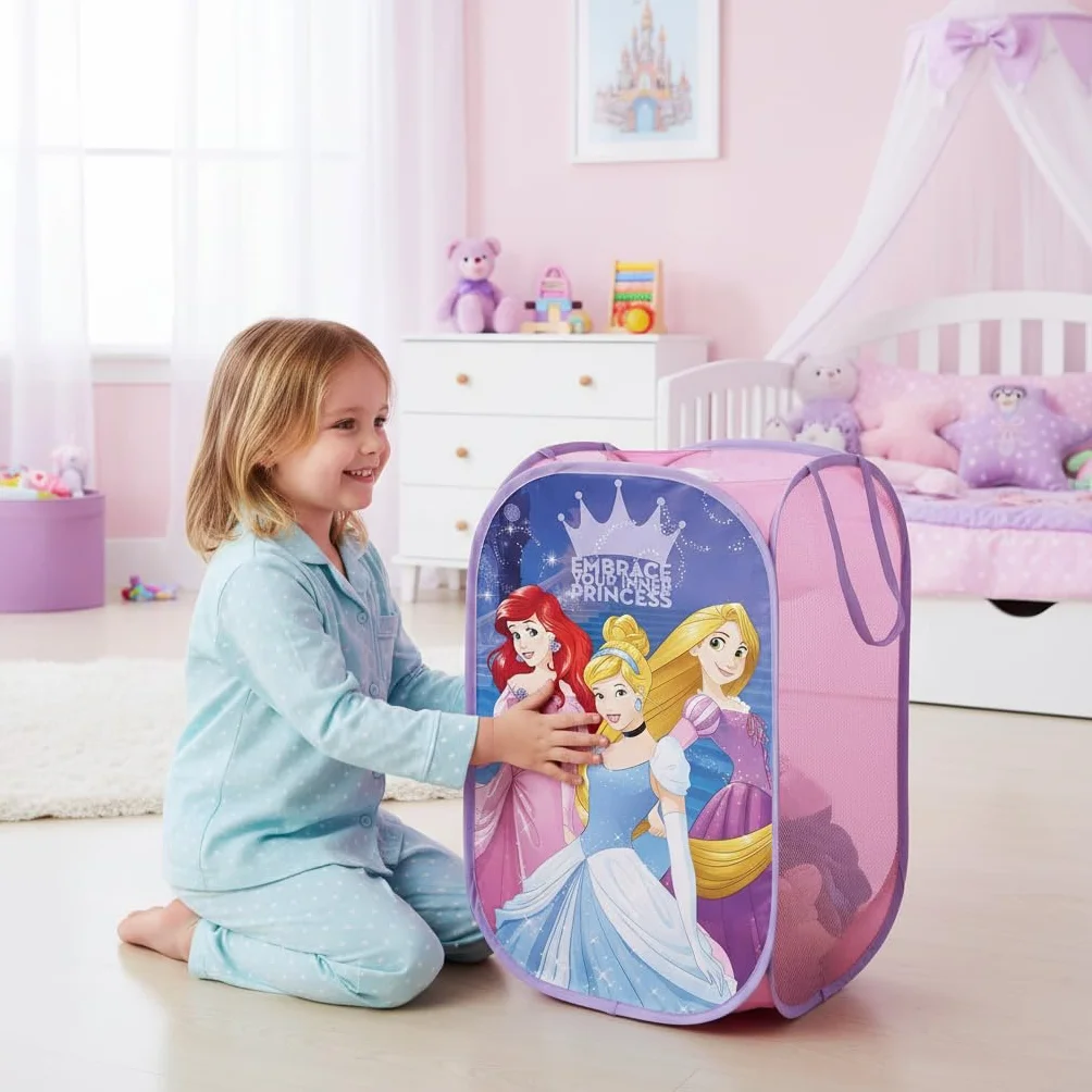 SUPERDIVER - Cesto pieghevole Principesse Disney - Licenza Ufficiale Disney Princess - Perfetto per giocattoli e vestiti - 36x36x58 cm - Ideale per bambini e bambine.