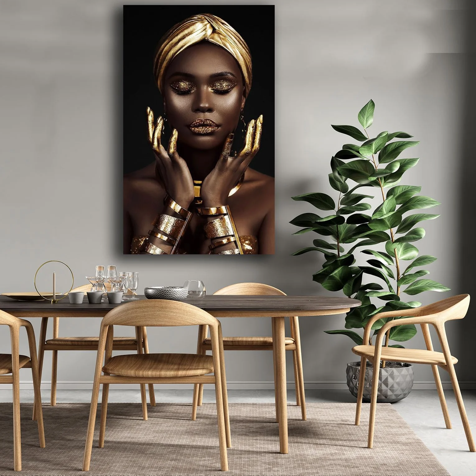 Printerland Quadro Moderno Donna Ragazza Africano Quadri moderni Etnici soggiorno da Parete XXL grande Stampa su tela Canvas Decorazione Murale muro Arredo Camera da letto Cucina (6, 50x100 cm)
