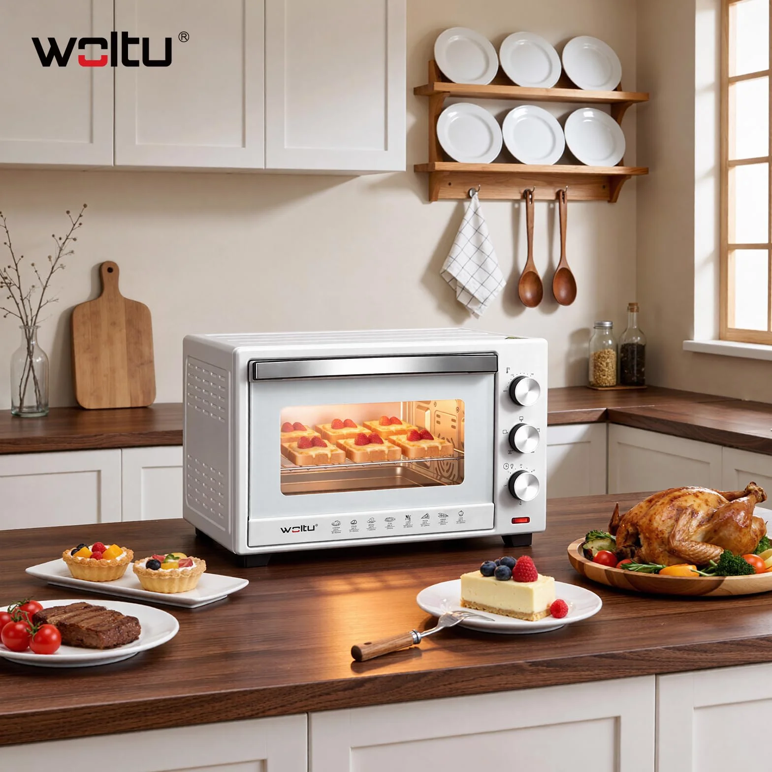 WOLTU Fornetto Elettrico 28L 1600W Temperatura 100-230°C Timer 0-60min Doppio Vetro Bianco