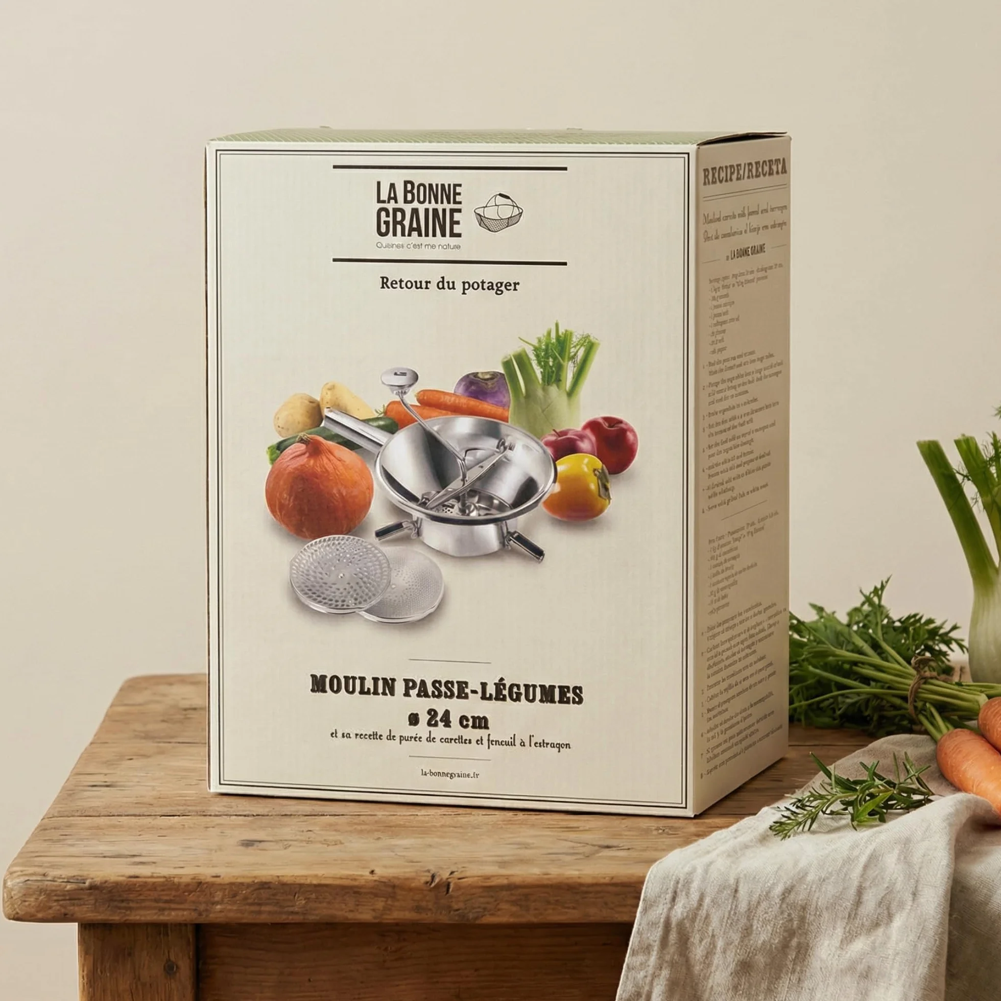 La Bonne Graine - Moulin Passa-Verdure Ø 24 cm in Acciaio Inox – 3 Griglie Intercambiabili – Passapuré, Soupe, Purè