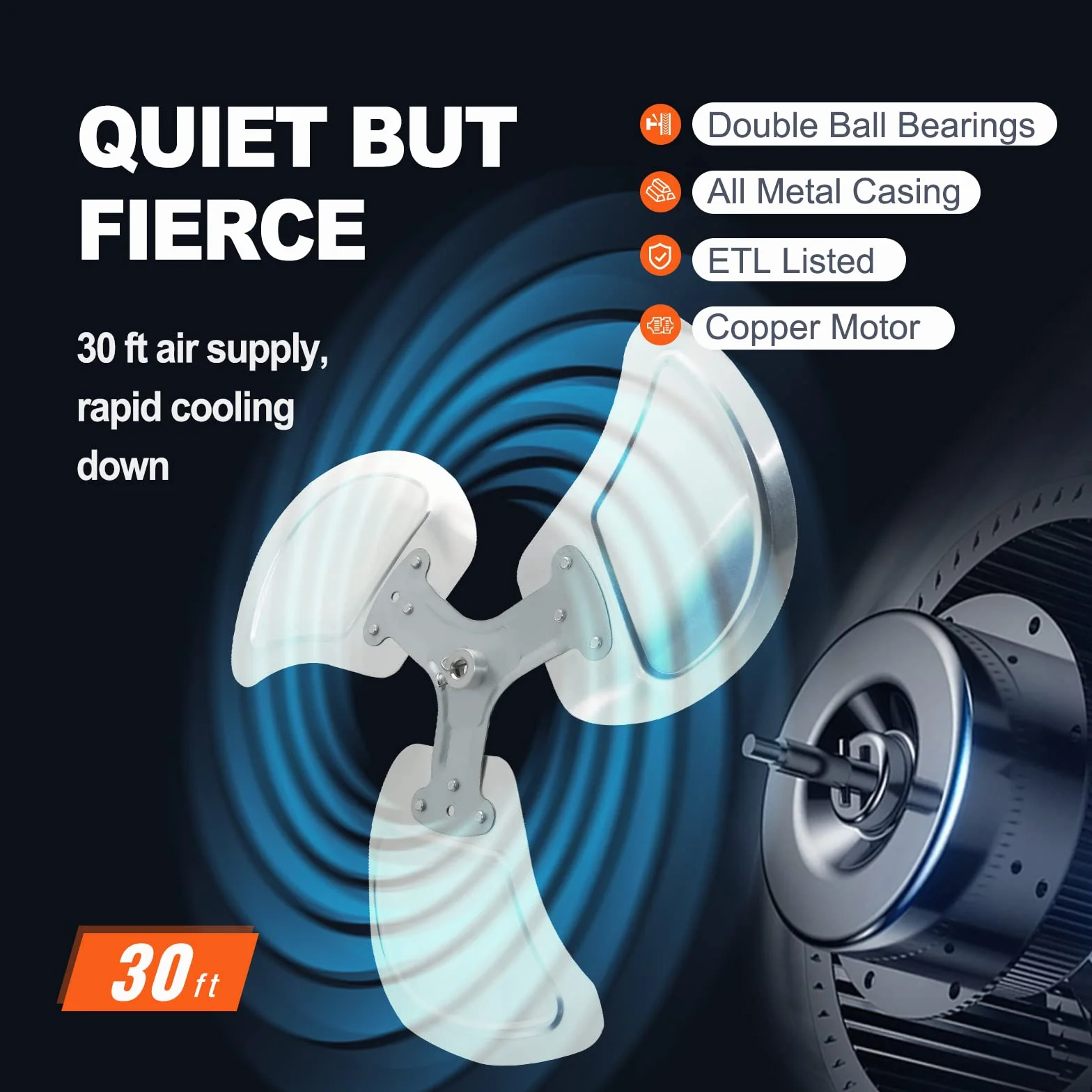 VEVOR Ventilatore da Parete Oscillante Diametro 44,6 cm, 3 Velocità, 4150 CFM, Ventilatore Residenziale Commerciale per Raffreddamento di Magazzini, Officine, Giardino, Nero