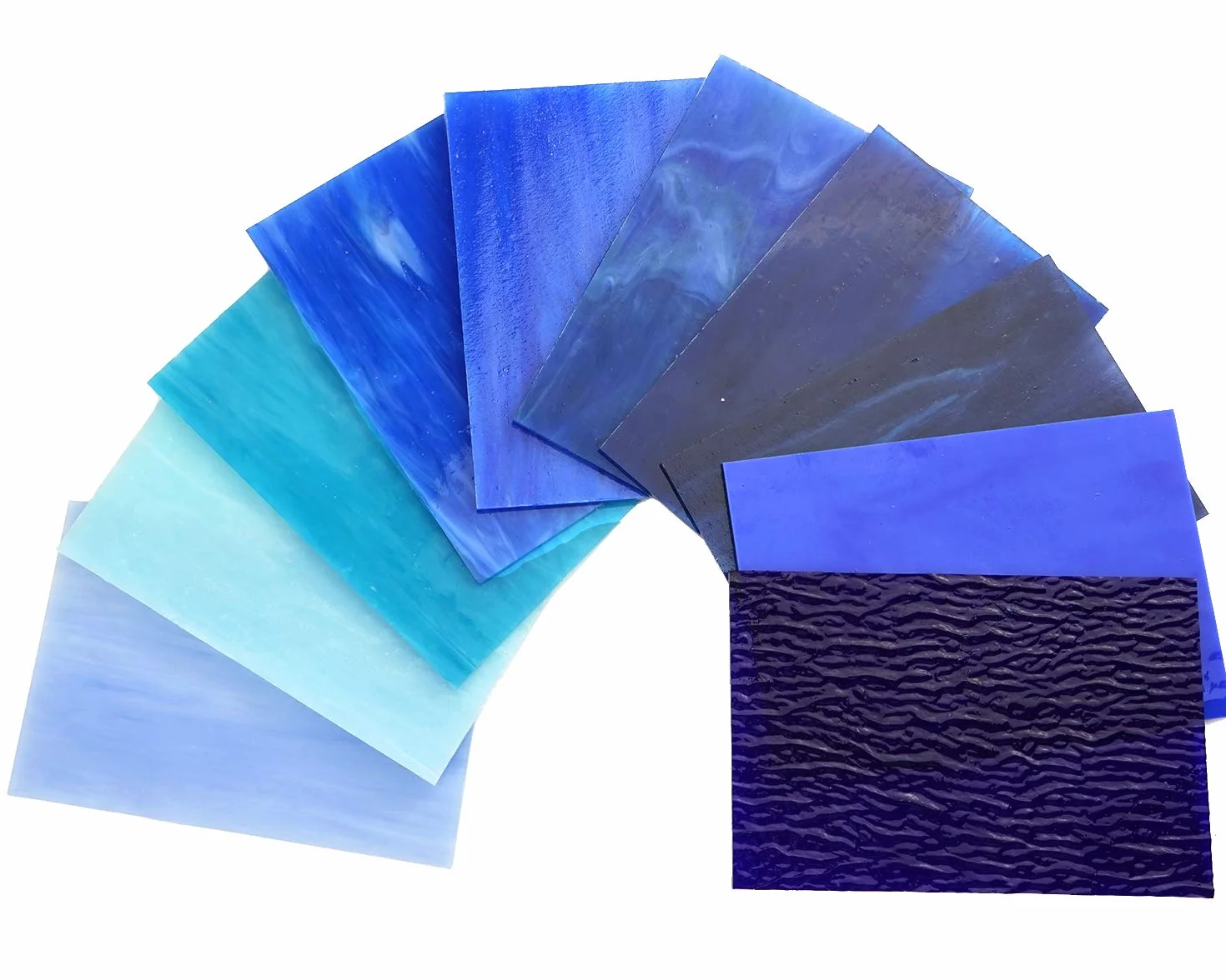 Lanyani 10 fogli vetro colorato blu 10,2x15,2 cm opale Tiffany texture miste