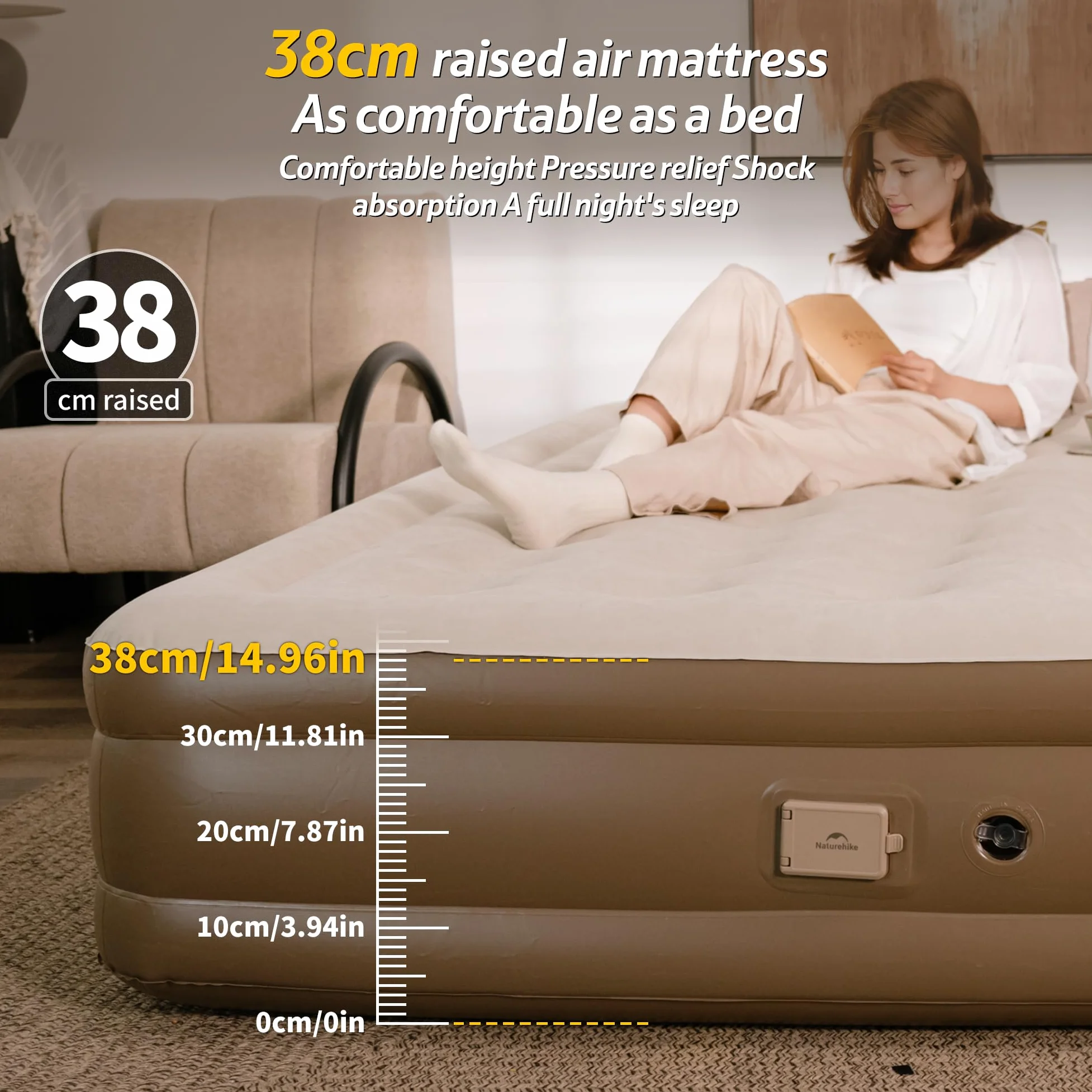 Naturehike Materasso Gonfiabile Triplo con Pompa Integrata Ricaricabile - 200x180x38cm Letto Gonfiabile Autogonfiante per Campeggio e Casa - Materassino Campeggio Portatile e Resistente fino a 450 kg