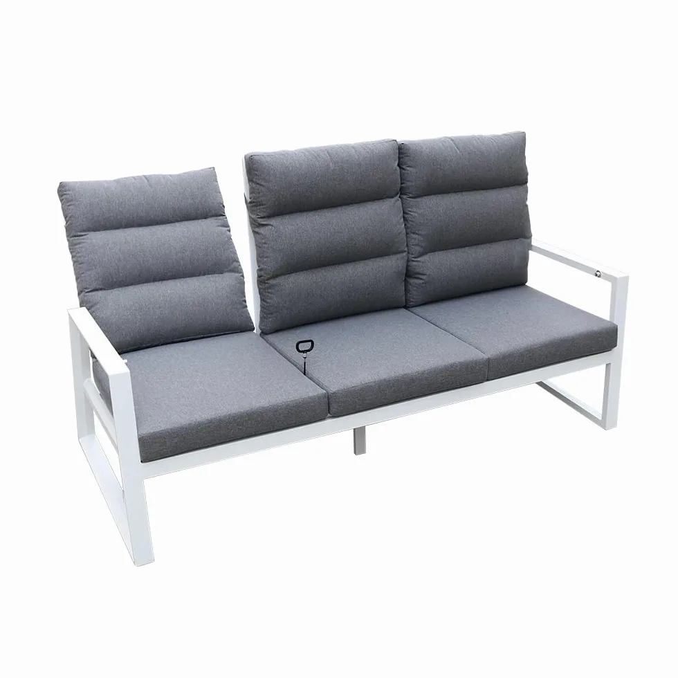 Salottino Lounge in alluminio MIKONOS PLUS bianco/grigio | Lounge da giardino con divano, tavolo, 2 poltrone e cuscini | Set di mobili da giardino in metallo da 5 persone