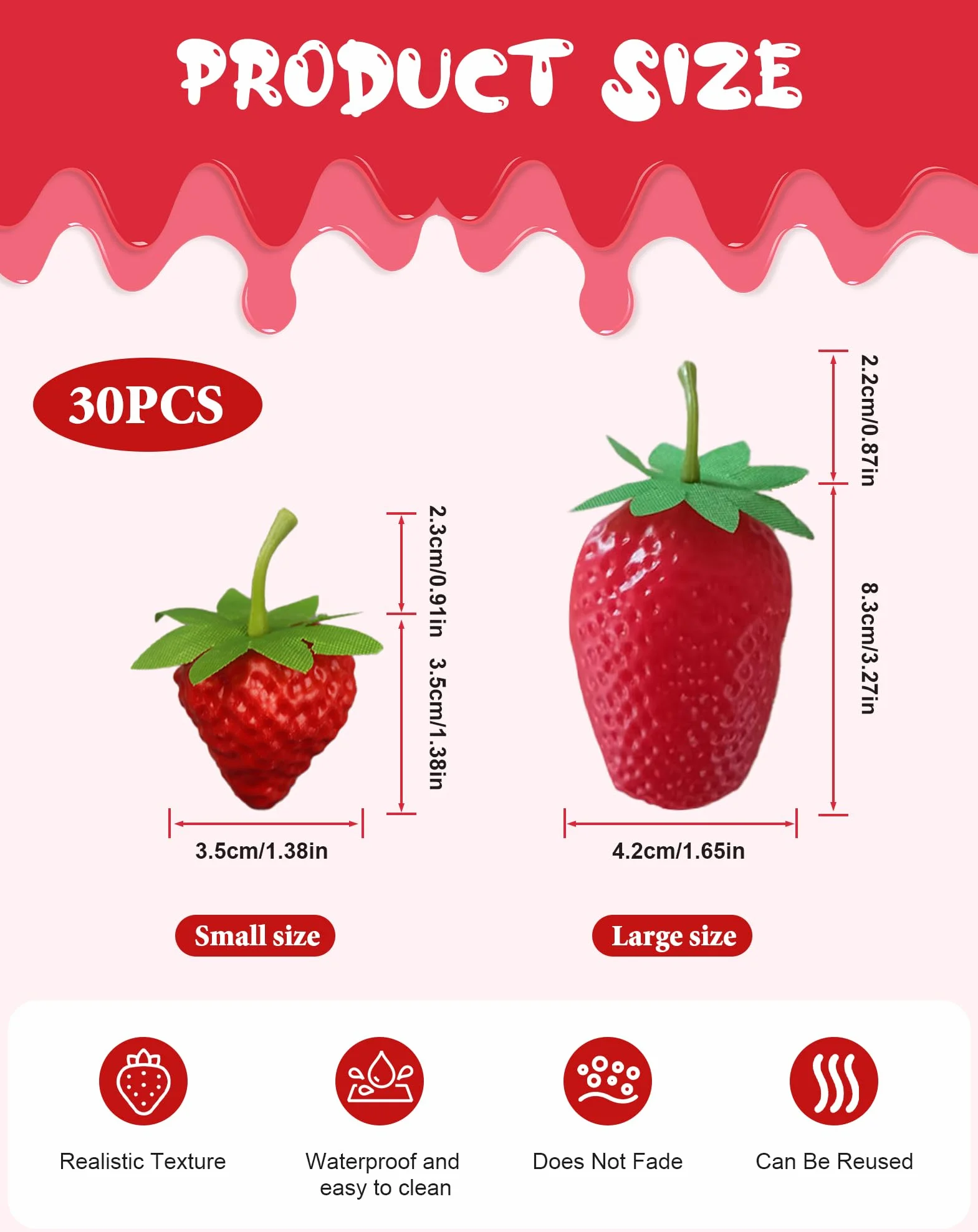 Fragole Finte in Plastica Realistiche Rosse Decorative 30 Pezzi per Casa Cucina Feste Matrimoni Fotografie