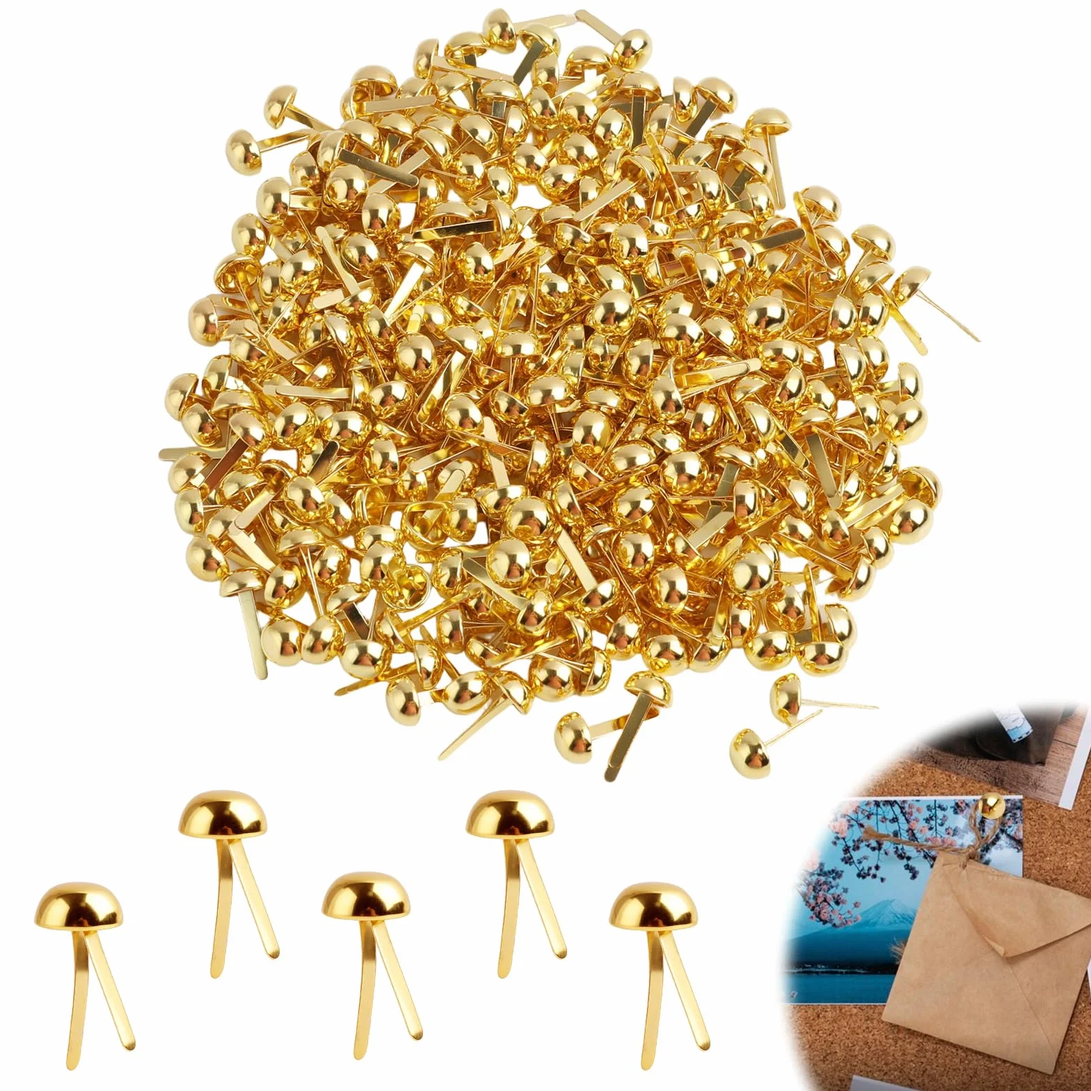 300 Pezzi in Metallo Dorato, Fermagli per Sacchetti, Testa Rotonda in Metallo, Mini Chiusure per Carta, Fermacampioni Piccoli, Brads, Clip a Doppio Piede a Testa Rotonda per Scrapbooking