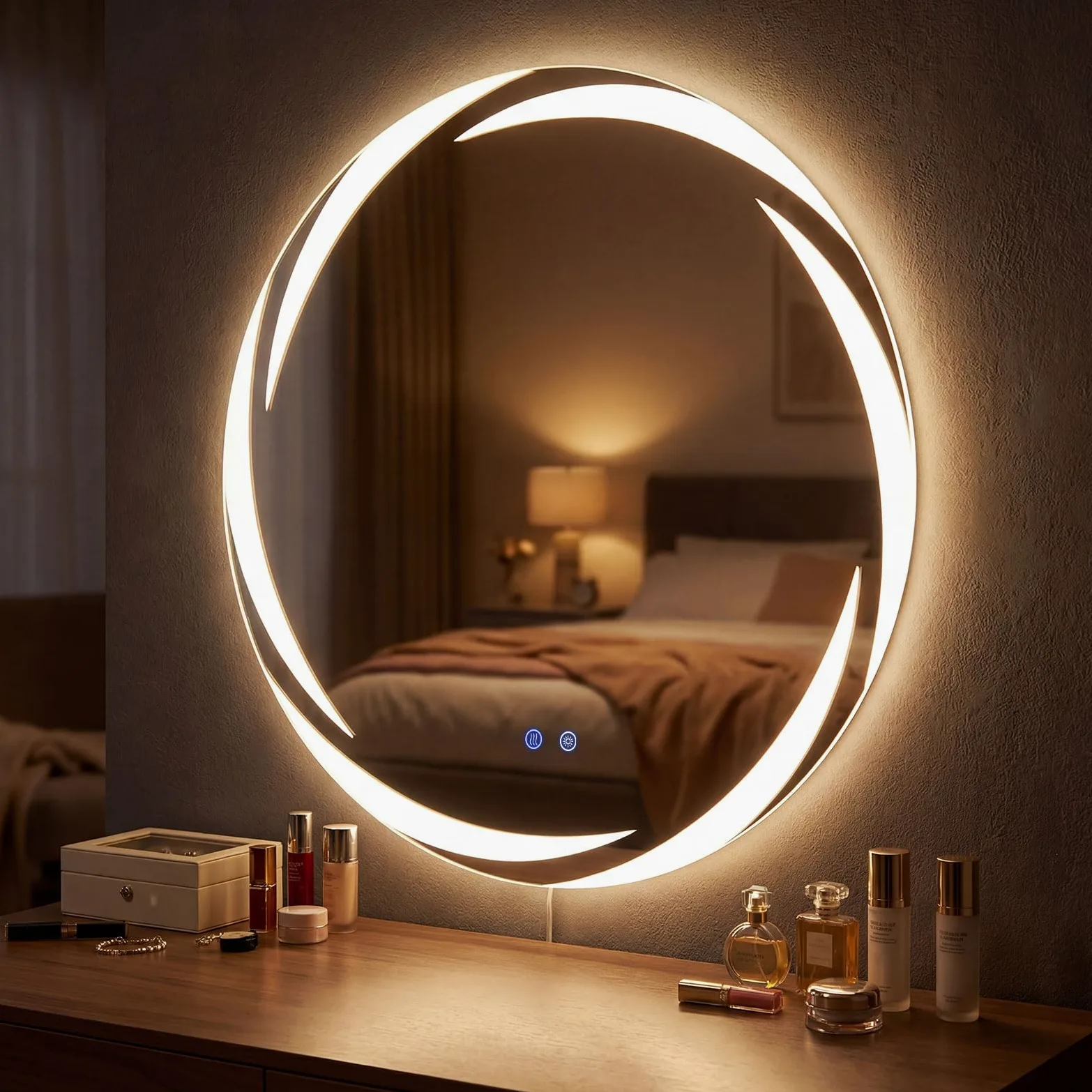 COSTWAY Specchio da Bagno con LED Rotondo 70 cm, Specchio da Parete Retroilluminato Dimmerabile con Vetro Temperato Antideflagrante, Luci a 3 Colori e Antiappannamento, IP44 (70 x 70 cm)