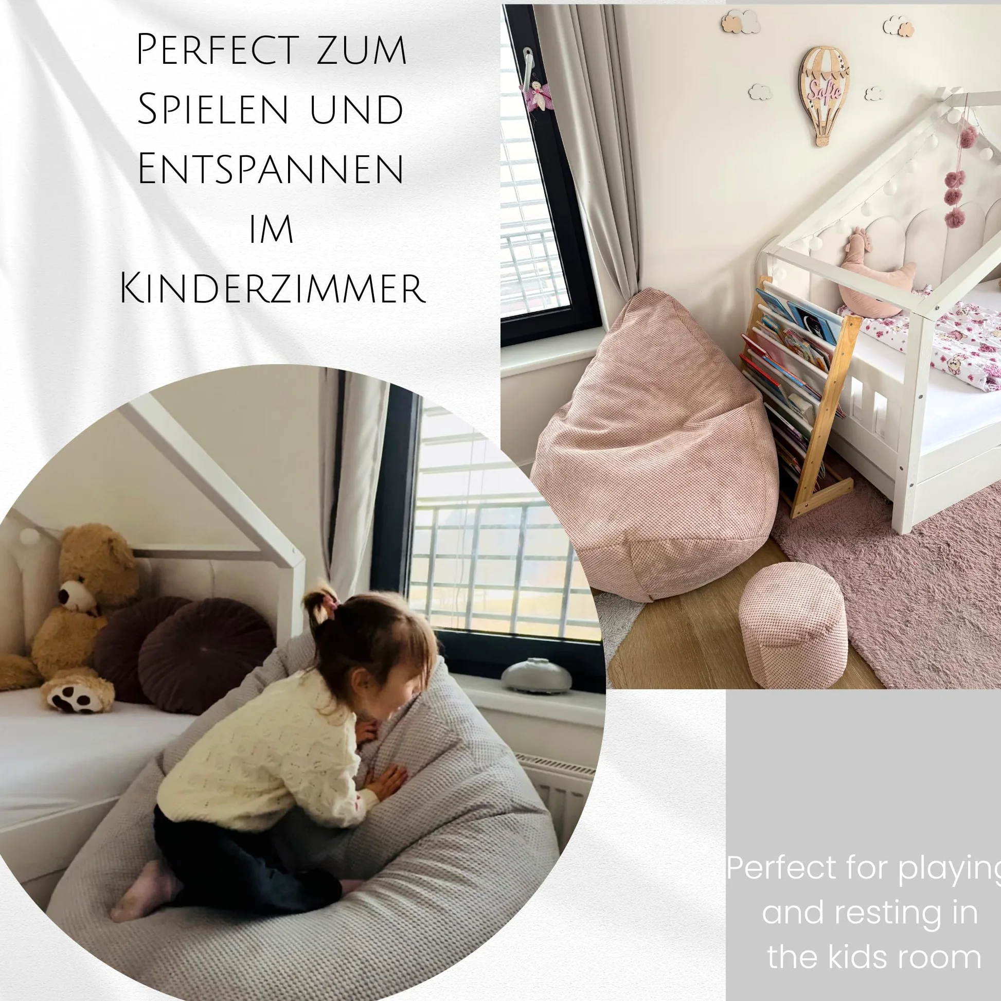 Pouf Poltrona Sacco con Poggiapiedi Grafite 95x95x120 cm - Poltrona Pouf Sacco XXL - Morbido e Confortevole - Bean Bag per Adulti e Bambini - Fodera Lavabile - Mobili per Soggiorno