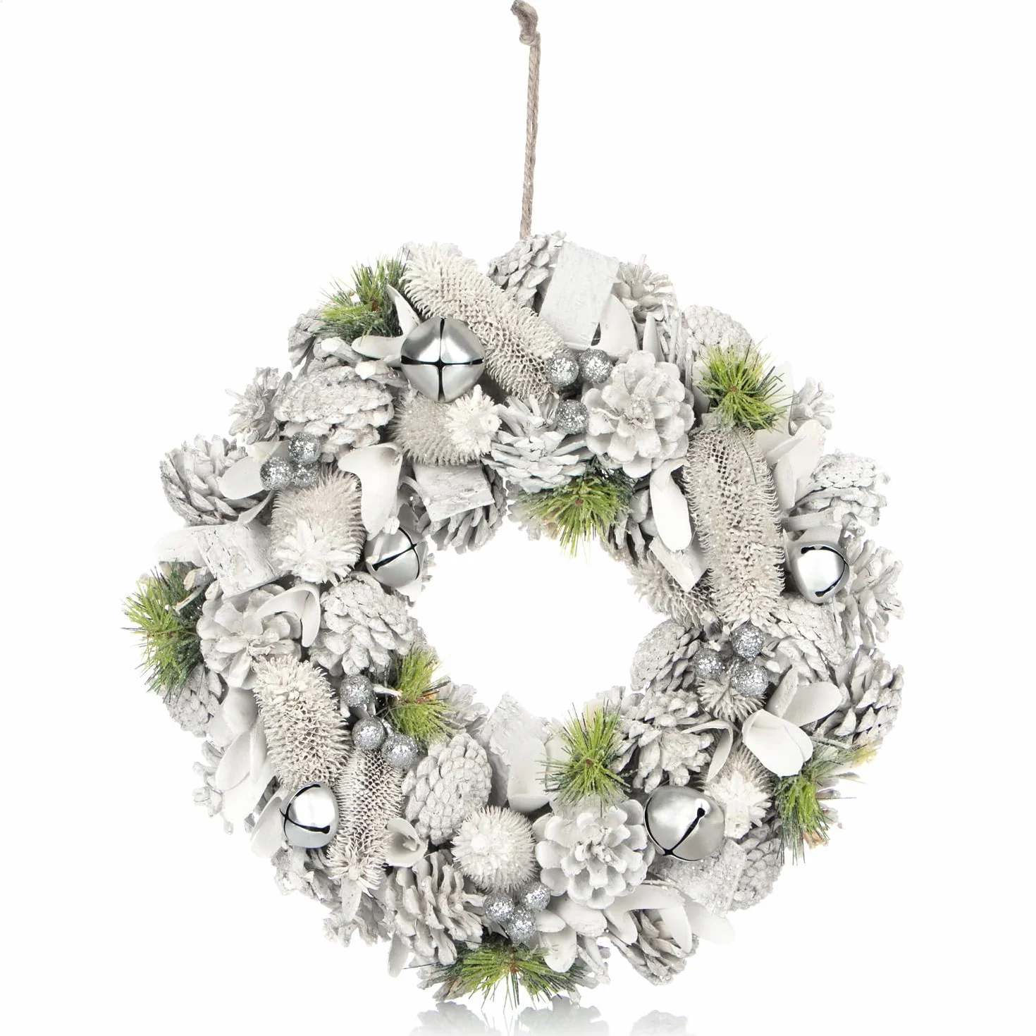 COM-FOUR® Corona porta per Natale - ghirlanda dell'avvento bianca con glitter - ghirlanda decorativa natalizia - decorazione natalizia (Corona dell'Avvento L)