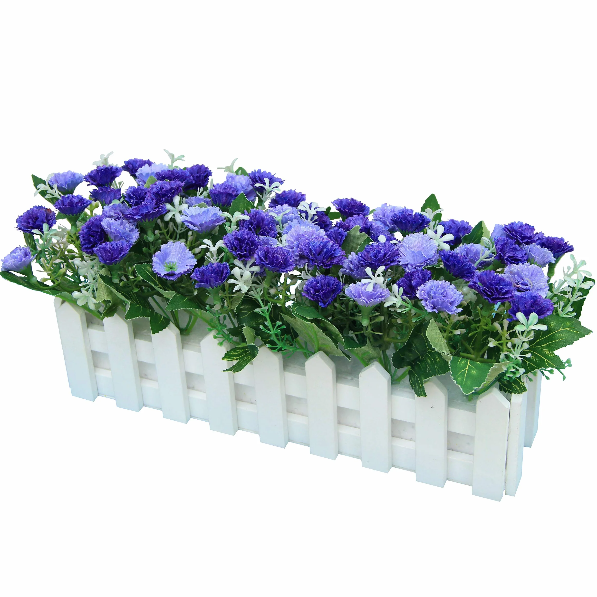 Garofani Fiore Artificiale con Recinto Faux Carnations Piante Artificiali in Vaso Simulazione Potted Bonsai Ornamenti Decorazioni Festa Casa Balcone Ufficio Nozze 30 * 7.5 * 15 cm - Blu
