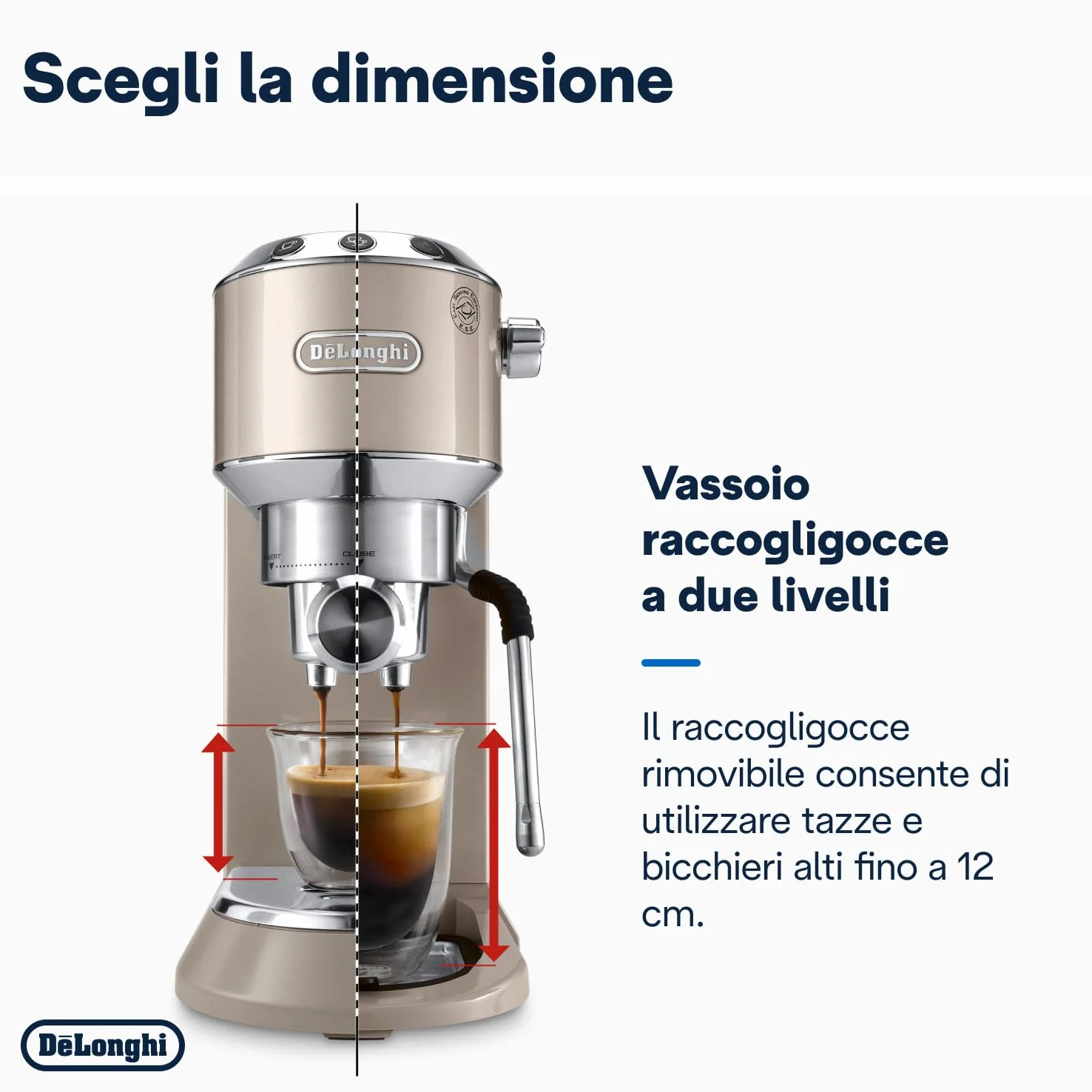 De'Longhi Dedica Arte EC885.​BG, Macchina manuale da Caffè Espresso e Cappuccino, Lancia vapore professionale, Caffè in Polvere o in Cialde E.S.E., Riscaldamento 40sec, Filtro Singolo e Doppio, Beige