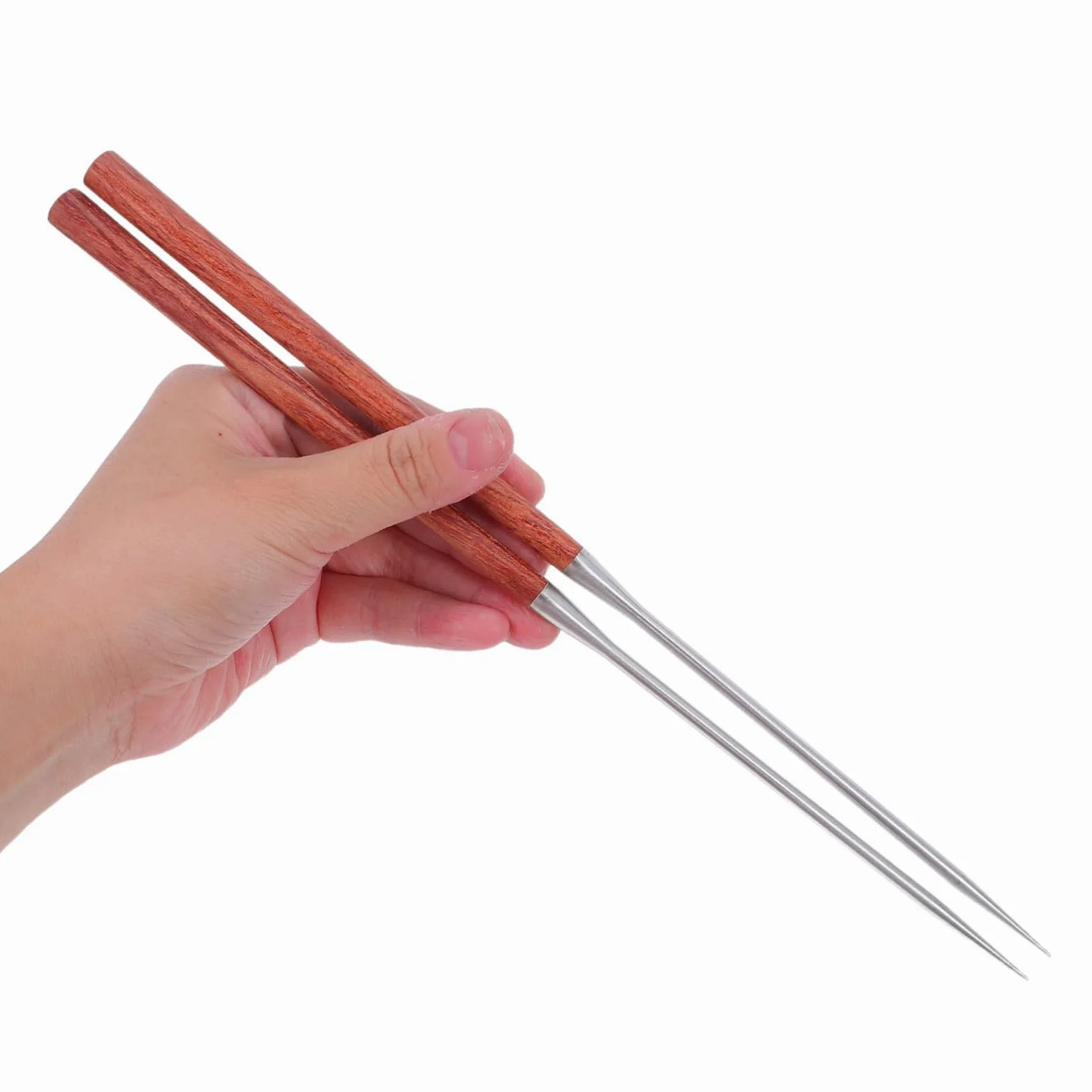 Bacchette per Sushi in Acciaio Inossidabile Impugnatura in Legno, Punta Appuntita per Precisione, Leggere e Riutilizzabili, per Mangiare e Lavoro