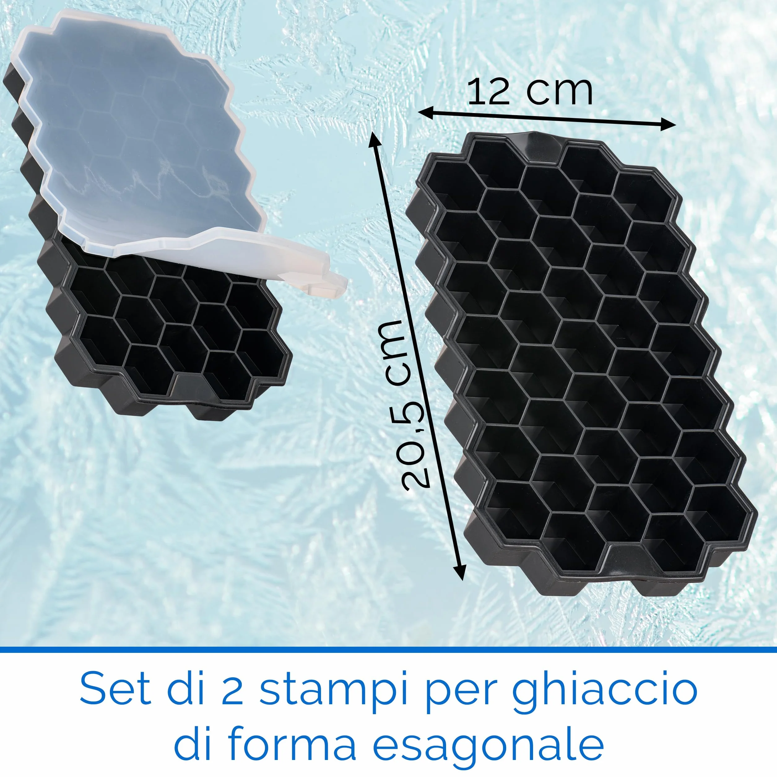 Set da 2 Stampo Ghiaccio in Silicone con Coperchio 74 Cubetti, Senza BPA