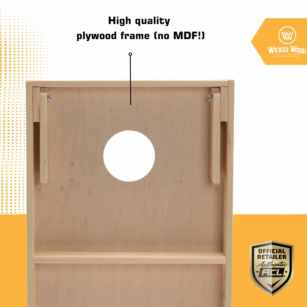 Cornhole Set – 120 x 60 cm – Gioco a foro cieco – Wicked Wood – Set di tavole con licenza ufficiale ACL – 2 x 4 sacchetti Cornhole 450 g – Cornhole Gioco Outdoor