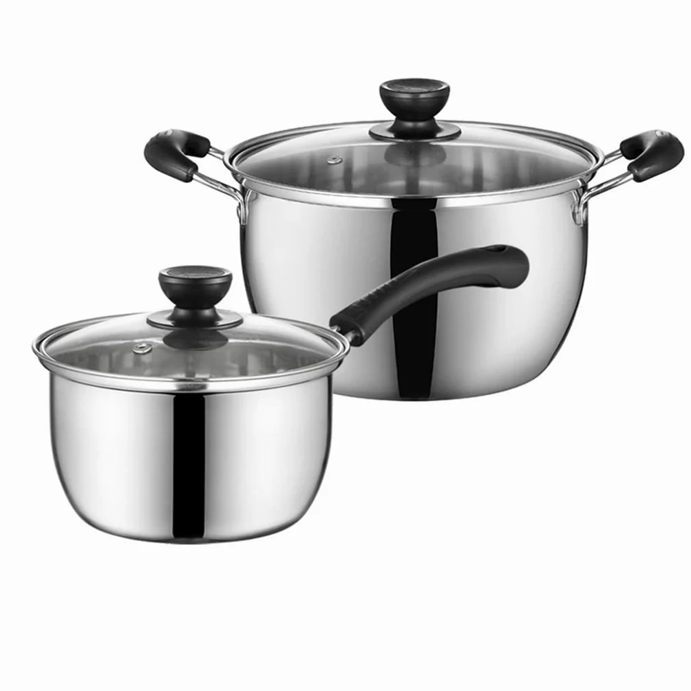 Set di pentole Combinazione Pentola per zuppa in acciaio inox Pentola per latte Pentola per cottura a vapore Pentola per friggere Fornello a gas Cucina a induzione domestica Universale (D Piccola)