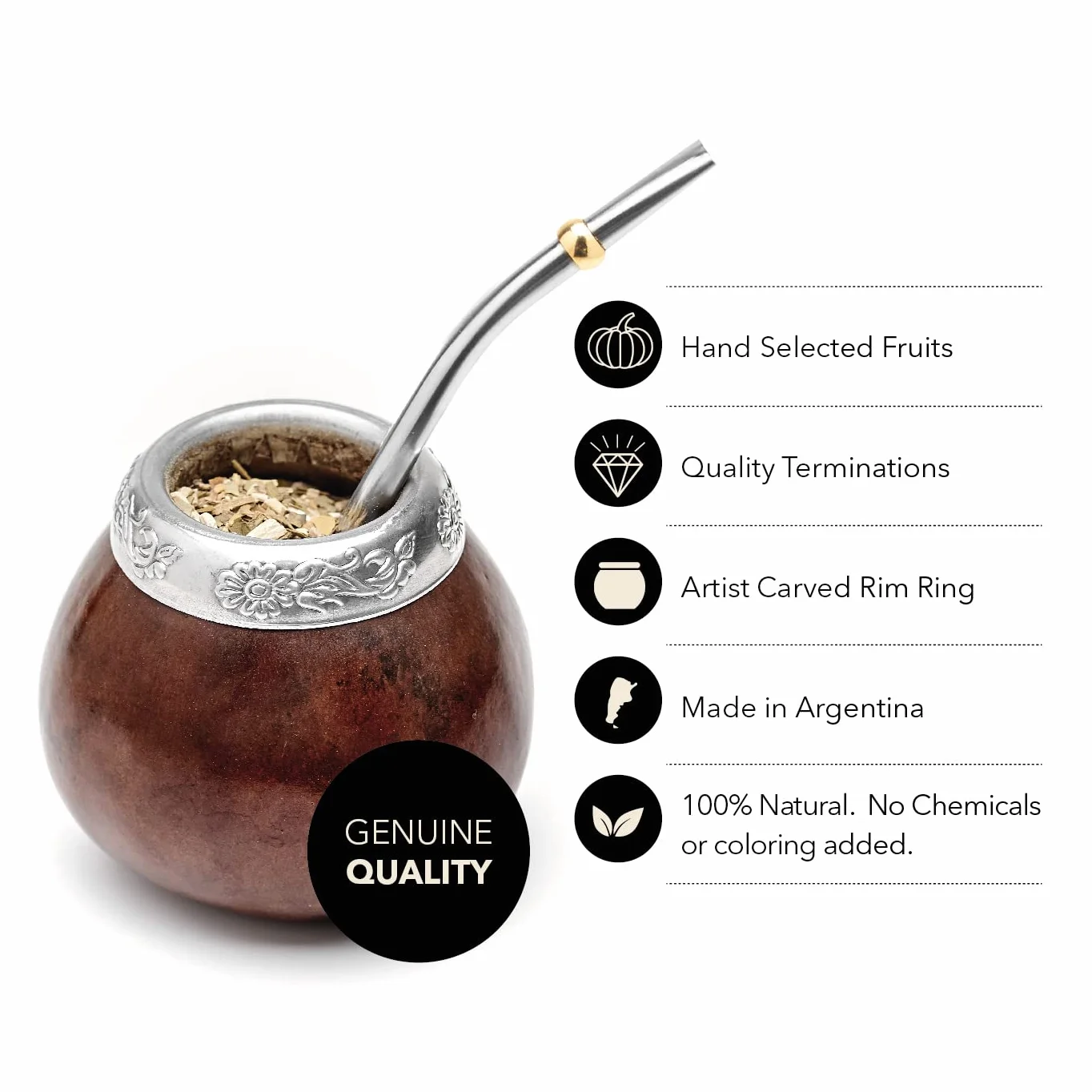 BALIBETOV Mate Argentino Te Mate Kit di Zucca Naturale Fatto a Mano Tazza Originale Bombilla Yerba Mate Set Autentico Marrone