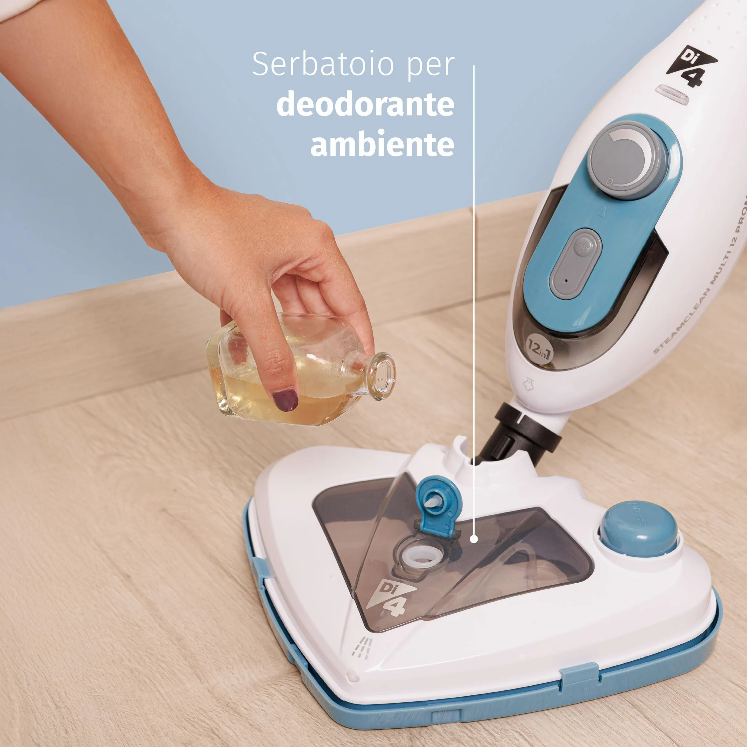 Di4 SteamClean Multi 12 ProMax, Lavapavimenti a Vapore Multifunzione 12 in 1, 1500W, Elimina 99,9% di Virus e Batteri, Scopa Vapore ECO, Steam Cleaner per tutta la casa, Pulitore Vetri, Pulisci Divano